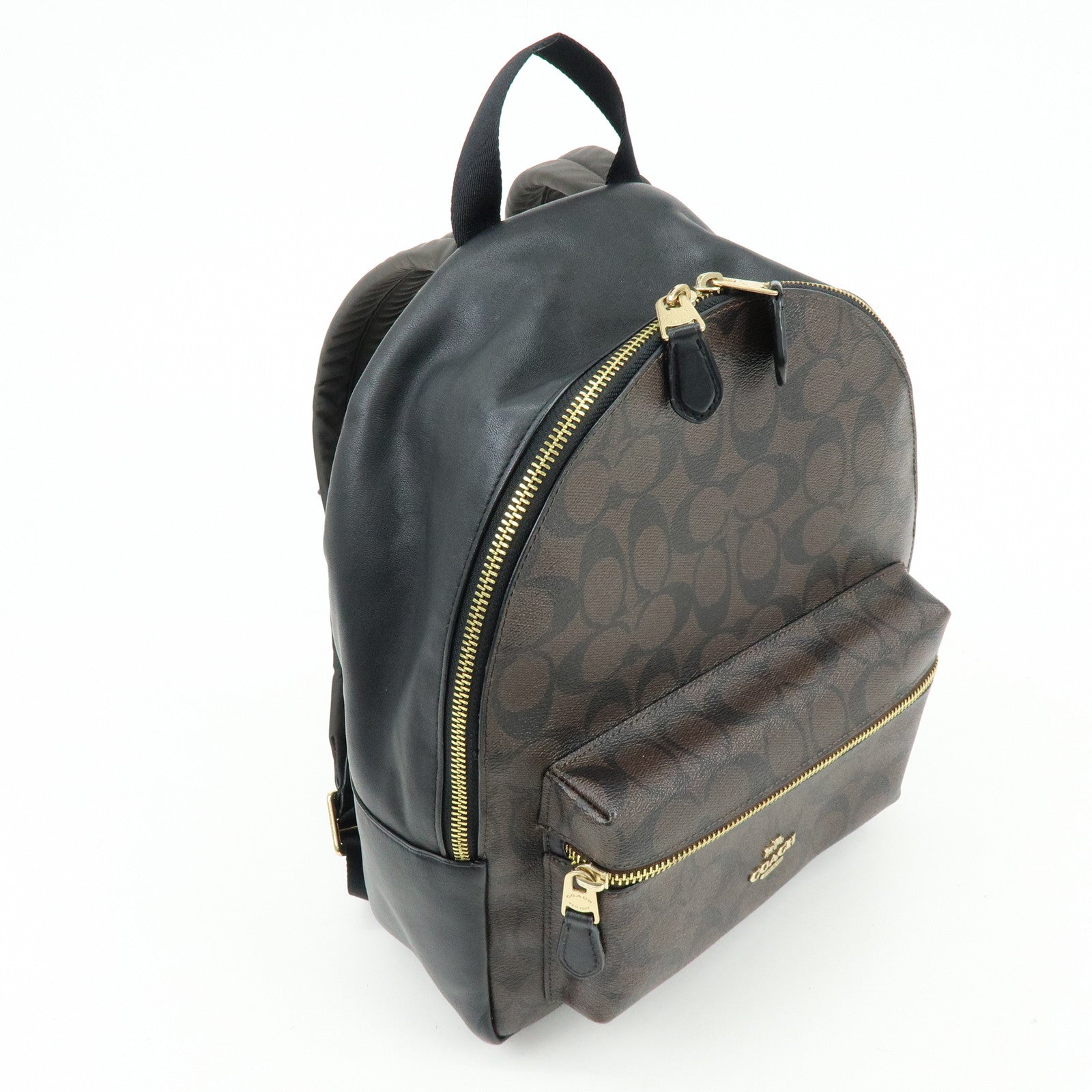 COACH Charlie PVC Canvas Leather Backpack Rucksack Dark Brown