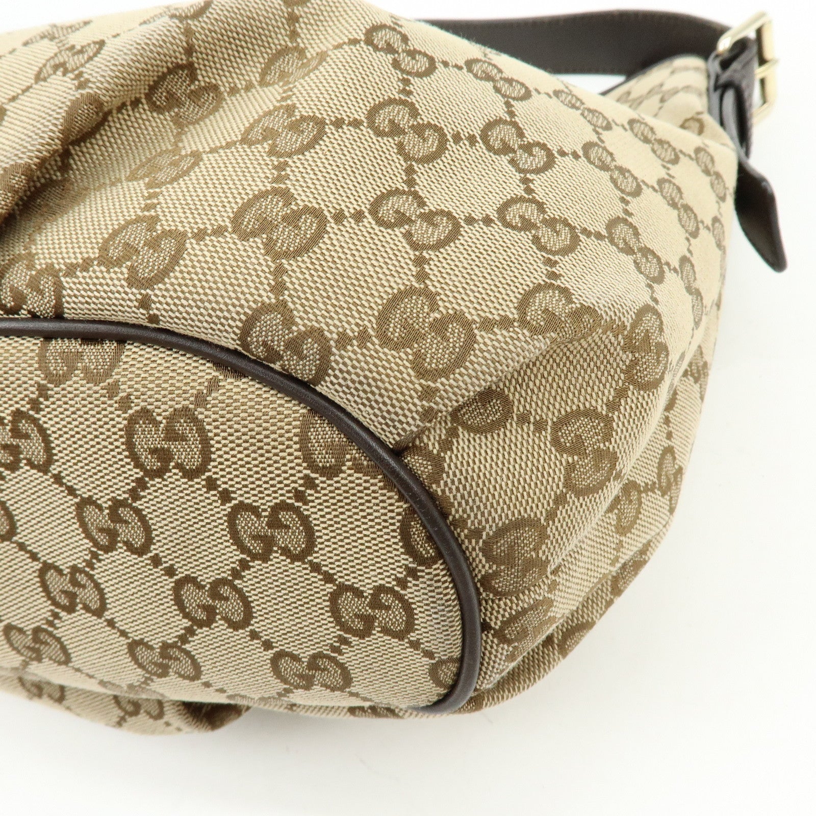 GUCCI GG Canvas Leather Shoulder Bag Beige Dark Brown 388930