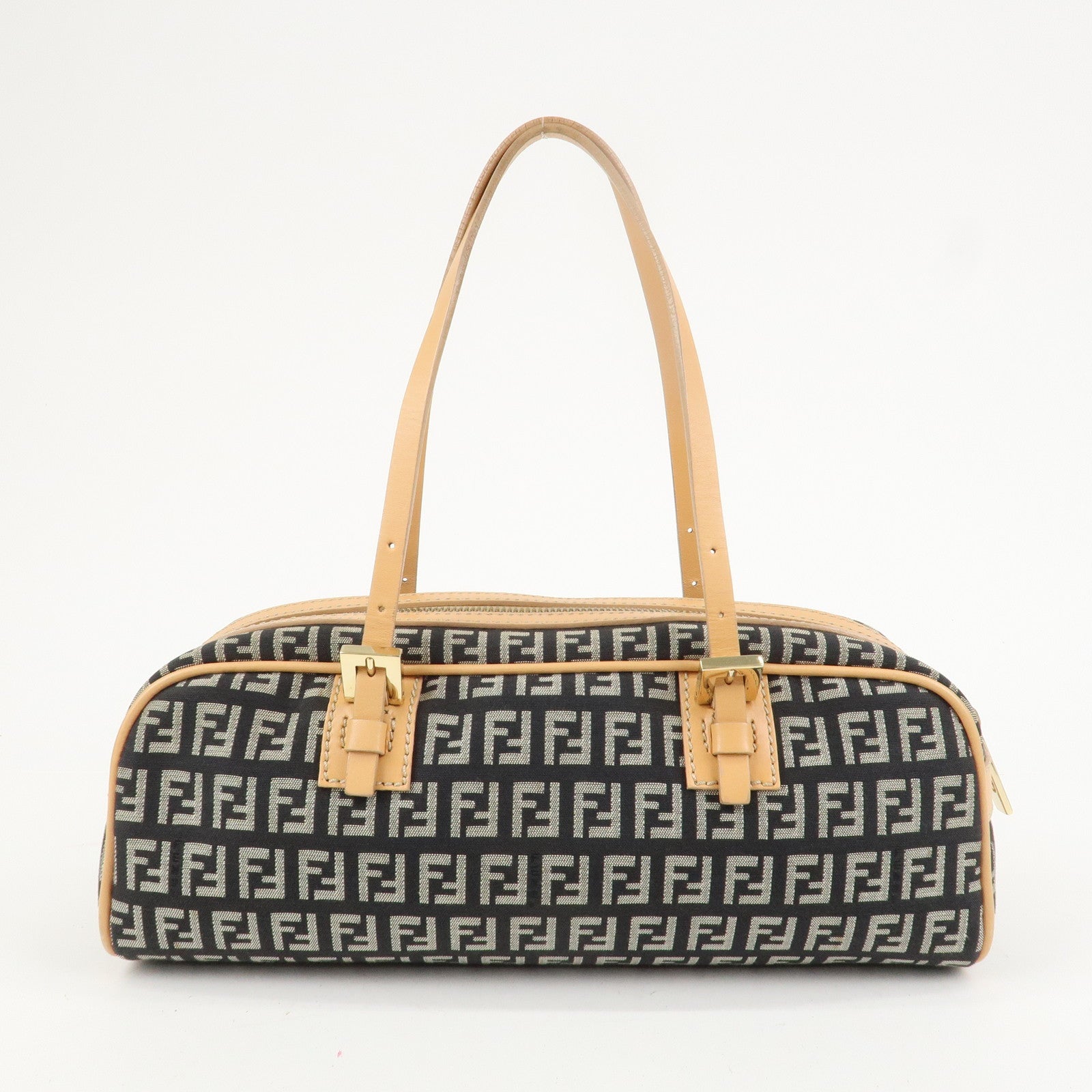 FENDI Zucchino Canvas Leather Mini Boston Bag Hand Bag Black 8BL007