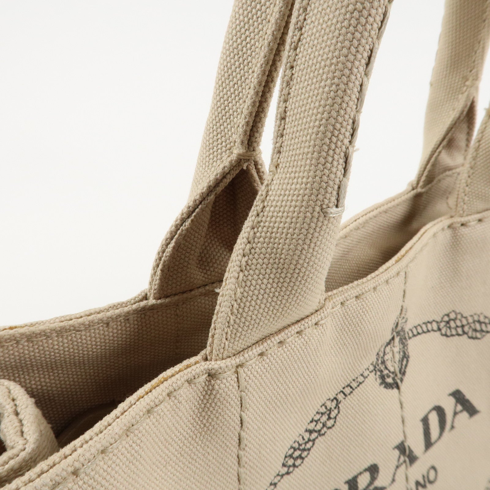 PRADA Logo Canapa Mini Canvas Tote Bag Hand Bag Beige 1BG439 Used