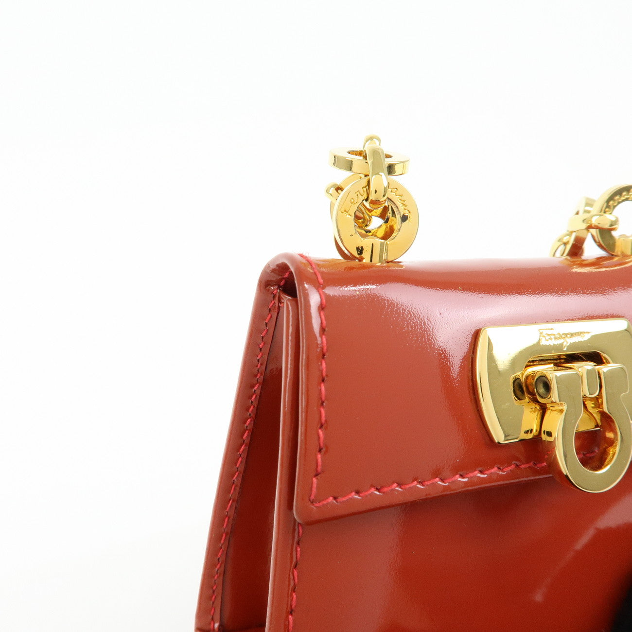 Ferragamo Gancini Patent Leather Chain Shoulder Crossbody Bag Red