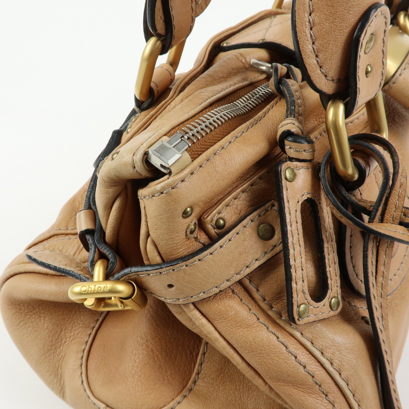 Chloe Paddington Leather Medium Shoulder Bag Boston Bag Light Brown