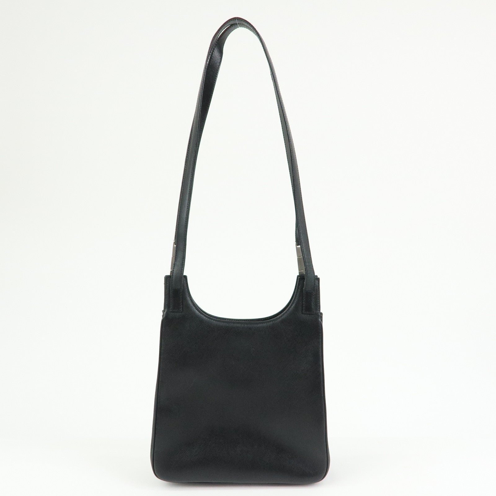 Ferragamo Logo Silver Buckle Leather Shoulder Bag Hand Bag Black
