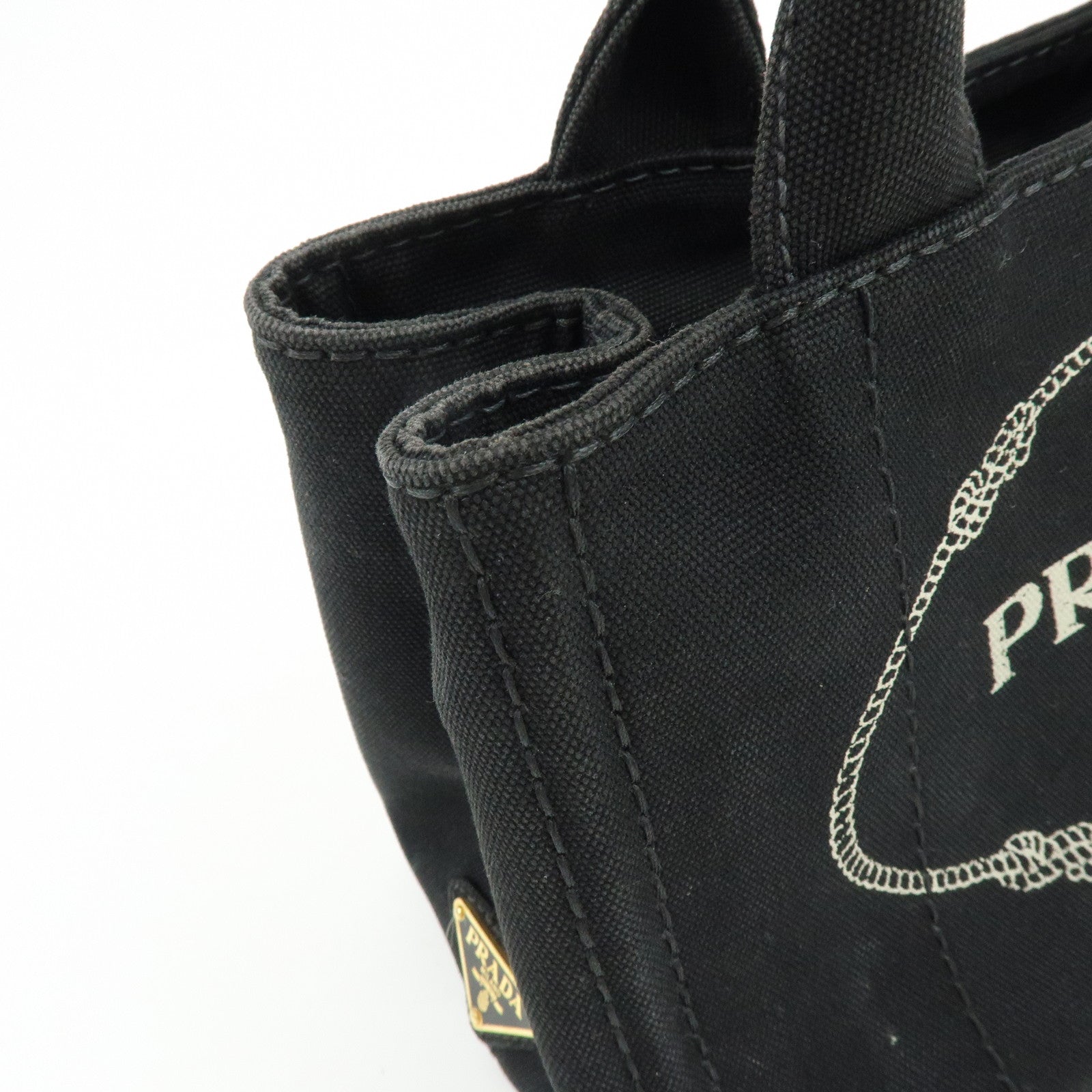 PRADA Triangle Logo Canapa Mini Canvas 2Way Hand Bag Black 1BG439