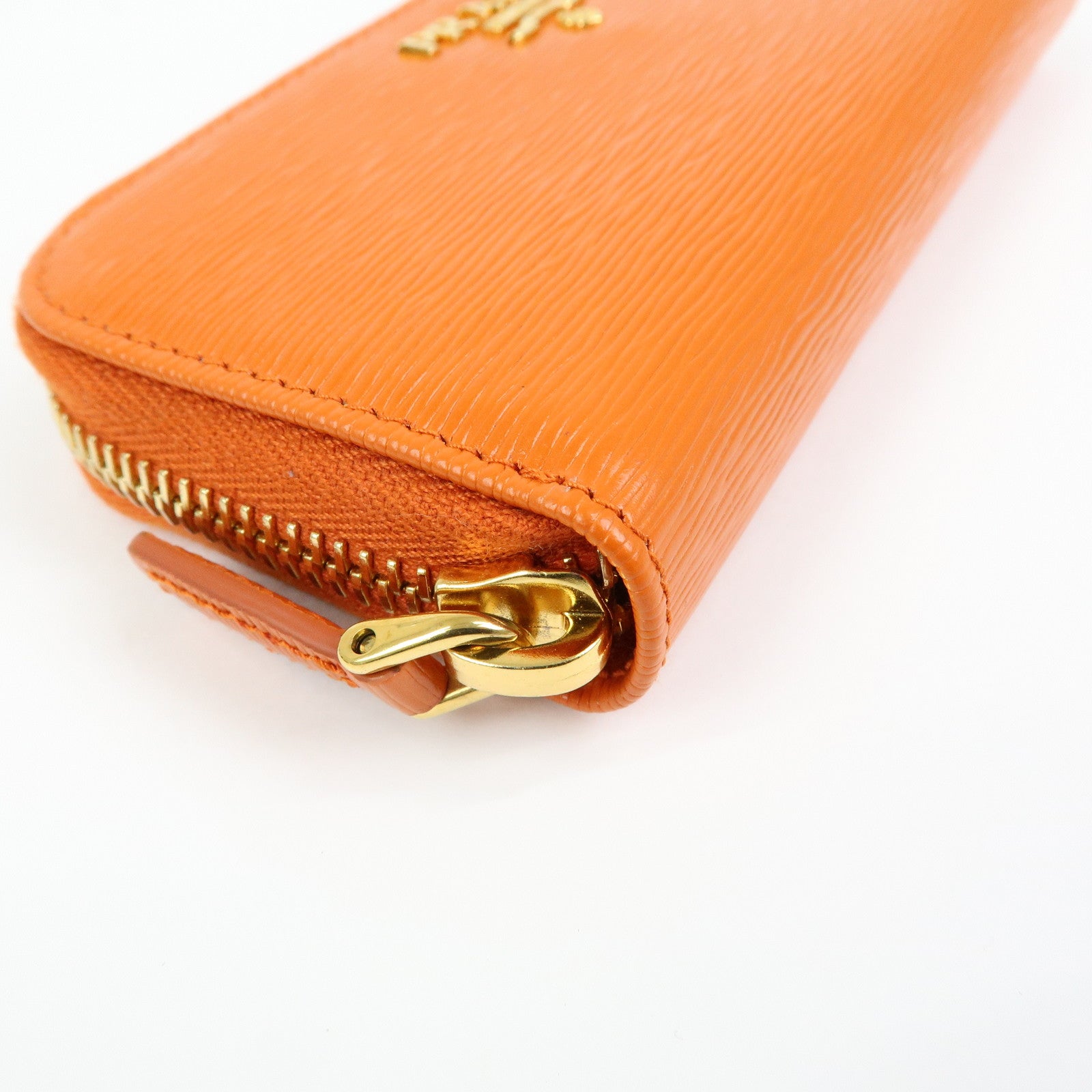 PRADA Saffiano Leather Round Zippy 6 Rings Key Case Orange 1PG604
