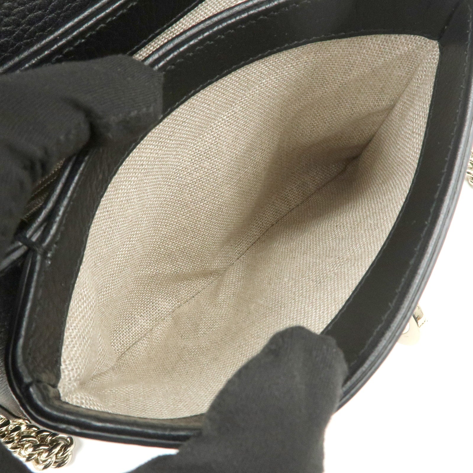 GUCCI Interlocking G Leather Chain Shoulder Bag Black 607720 Used