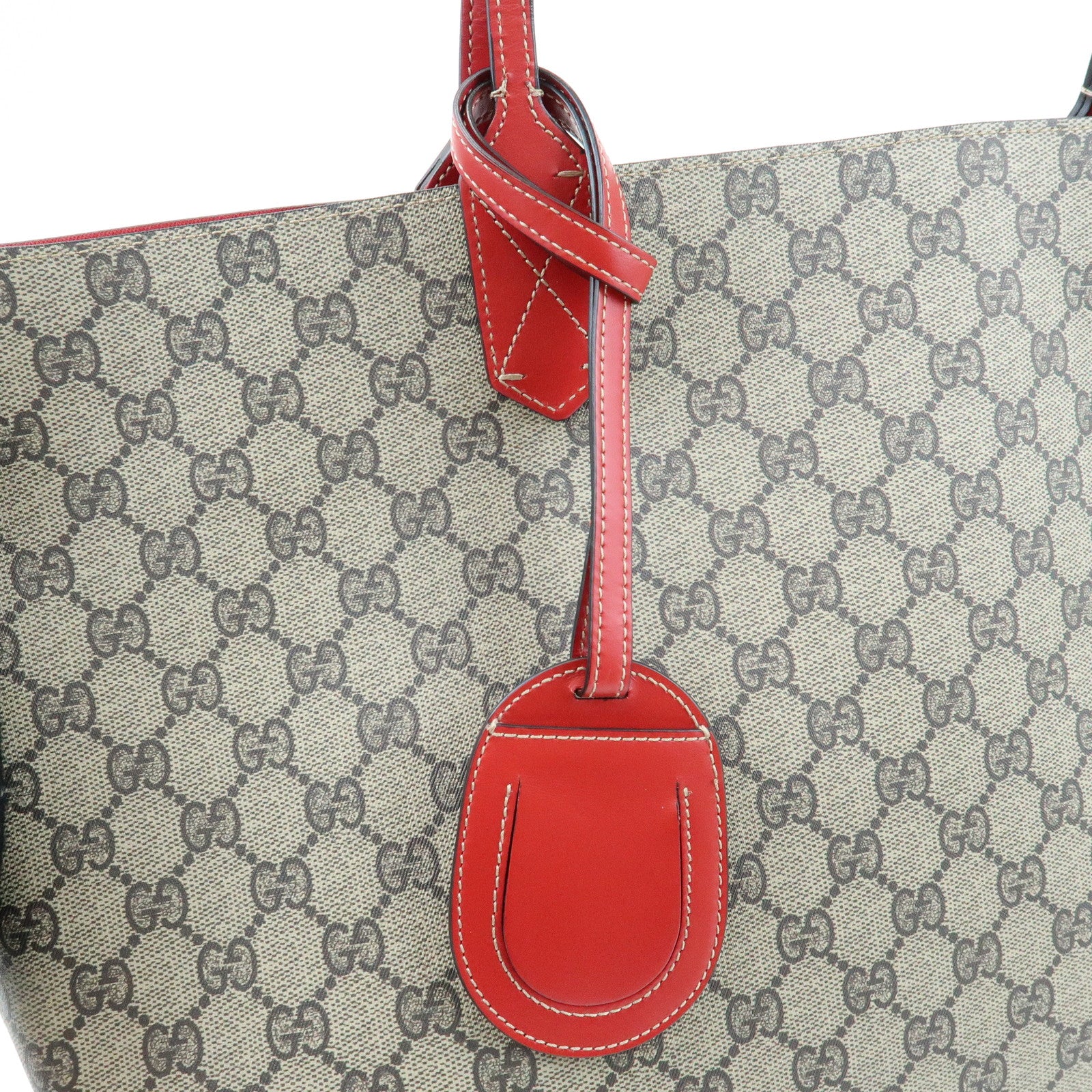 GUCCI Reversible GG Supreme Leather Tote Bag Beige Red 368568