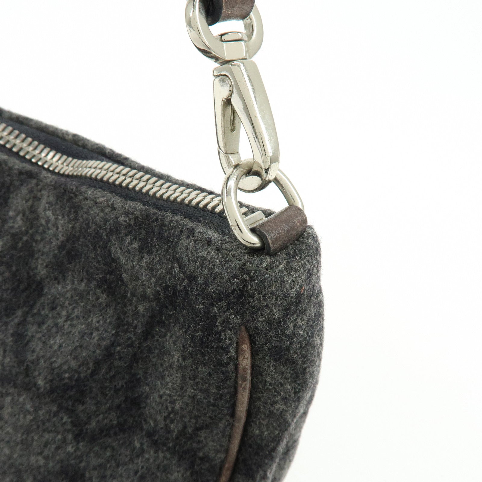 COACH Set of 2 Wool Leather Shoulder Bag Hand Bag Gray Brown