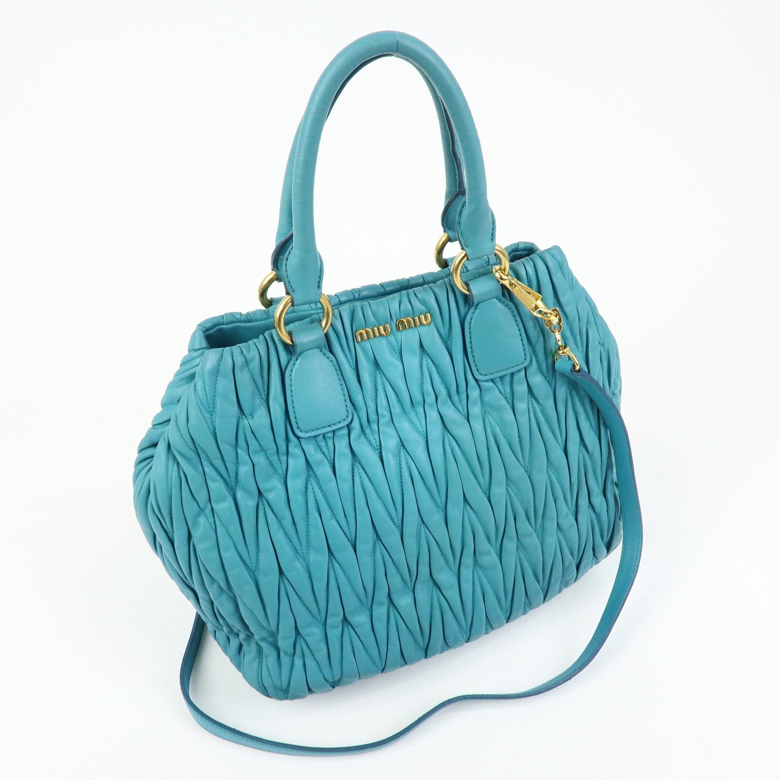 MIU MIU Matelasse Nappa Leather 2Way Bag Hand Bag Marine 5BE886
