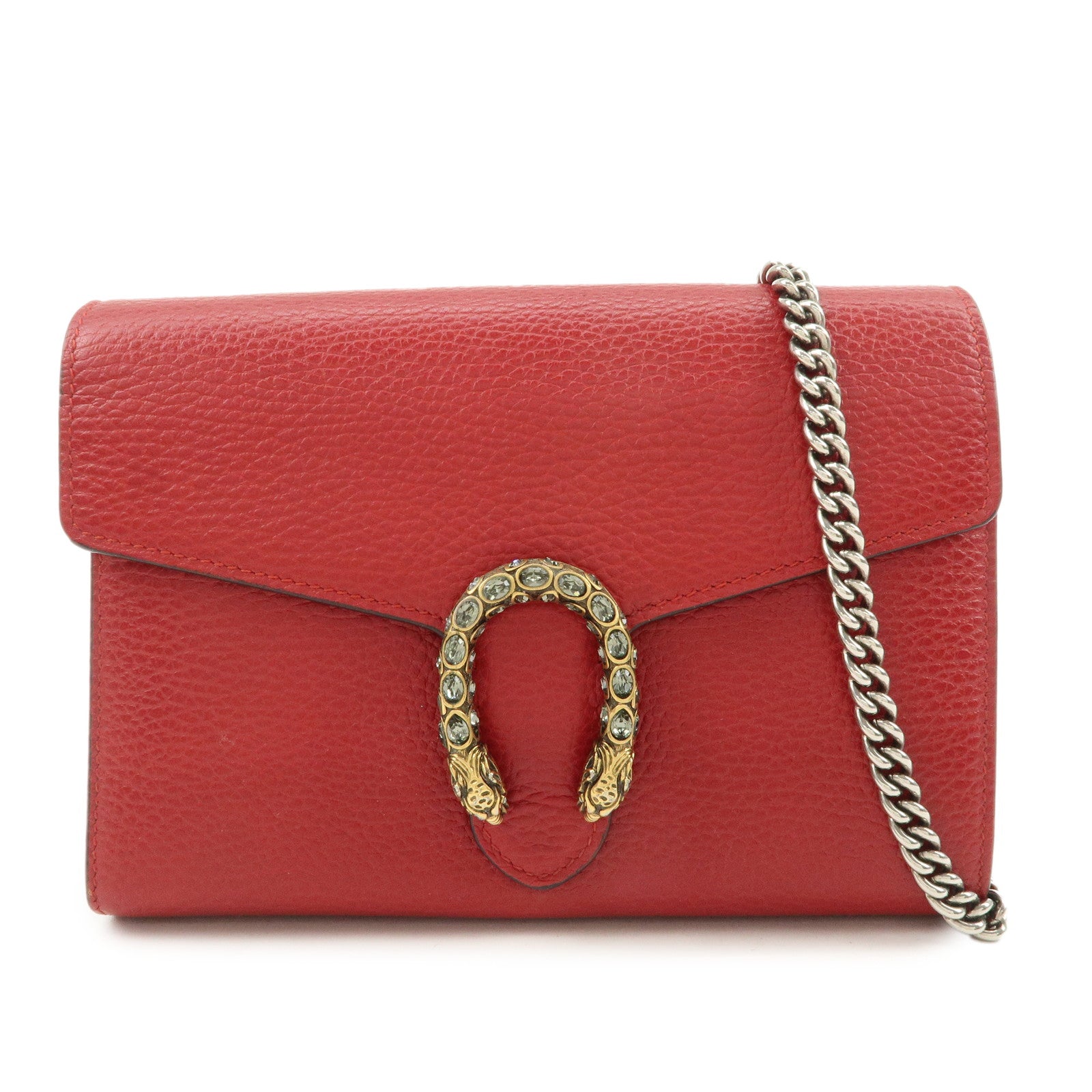 GUCCI Dionysus Leather Chain Shoulder Bag Crossbody Bag Red 401231
