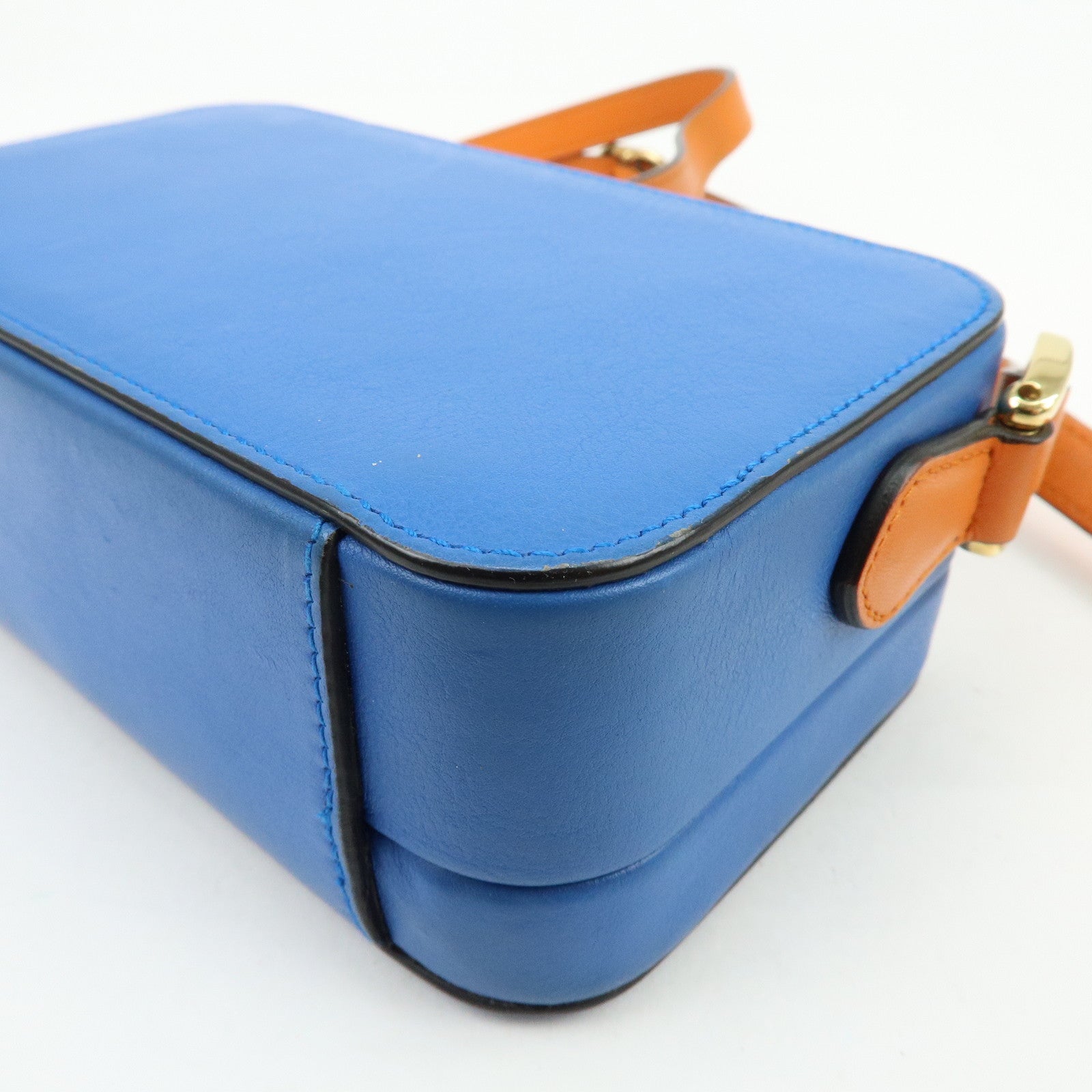 GUCCI Logo Interlocking G Leather Shoulder Bag Blue Orange 658230