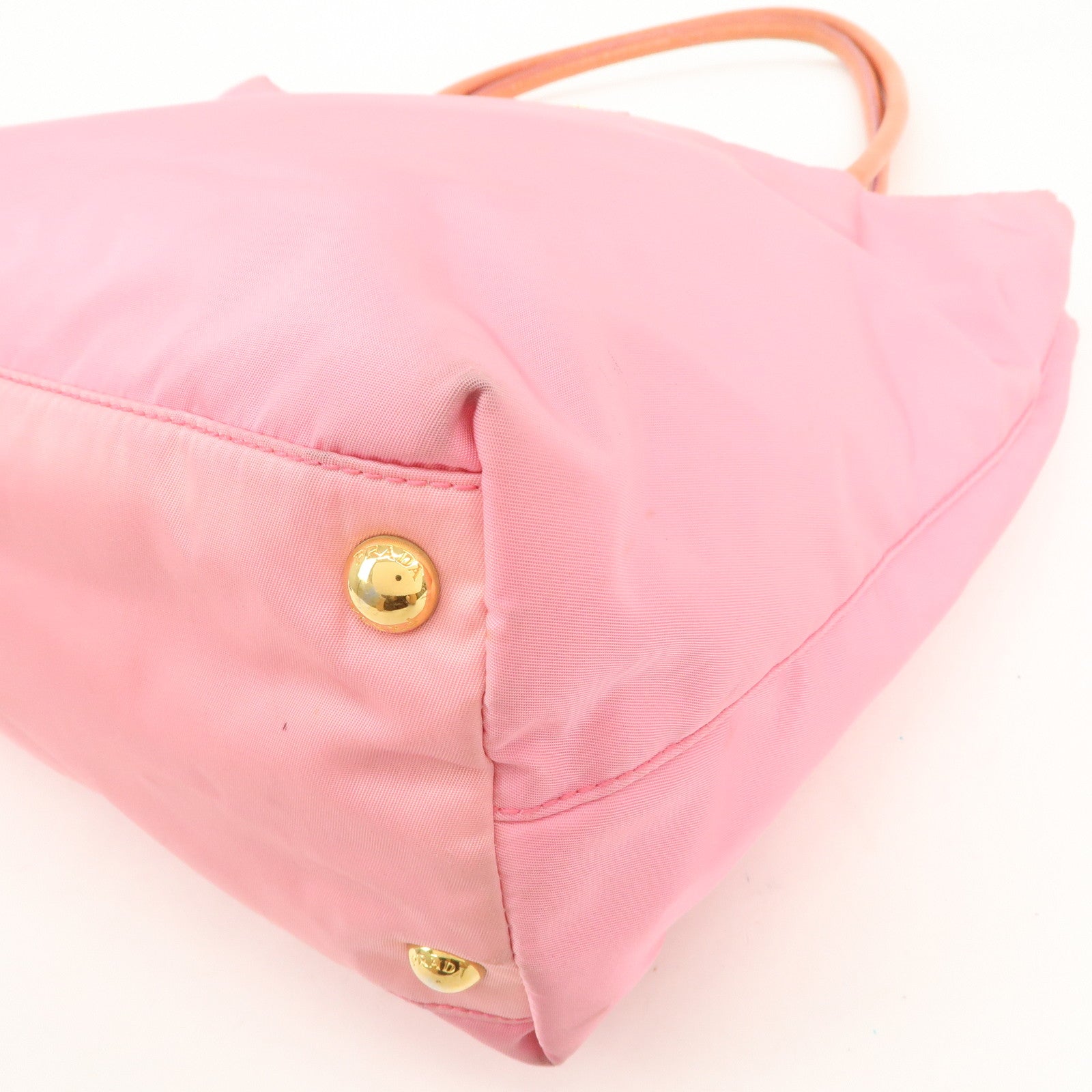 PRADA Triangle Logo Nylon Patent Leather Tote Bag Shoulder Bag Pink