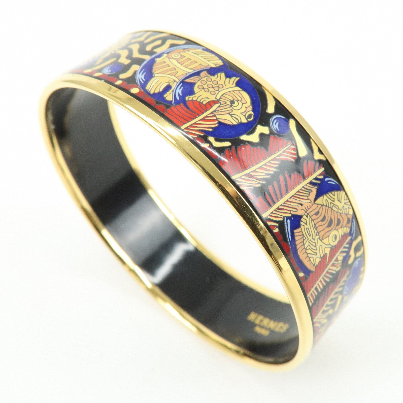 HERMES Email GM Gold Plated Bangle Bracelet Black Gold