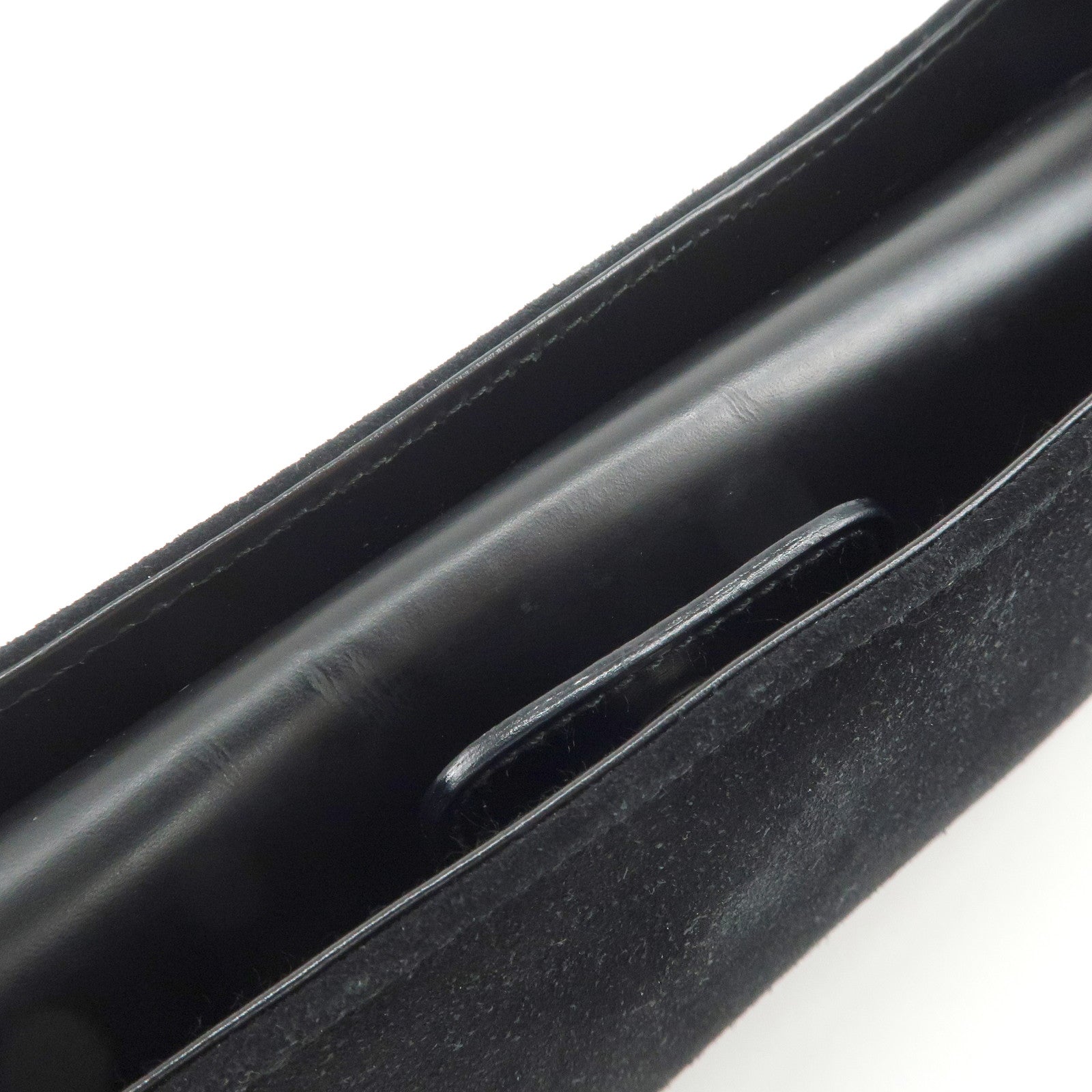 Ferragamo Logo Leather Suede Shoulder Bag Hand Bag Black