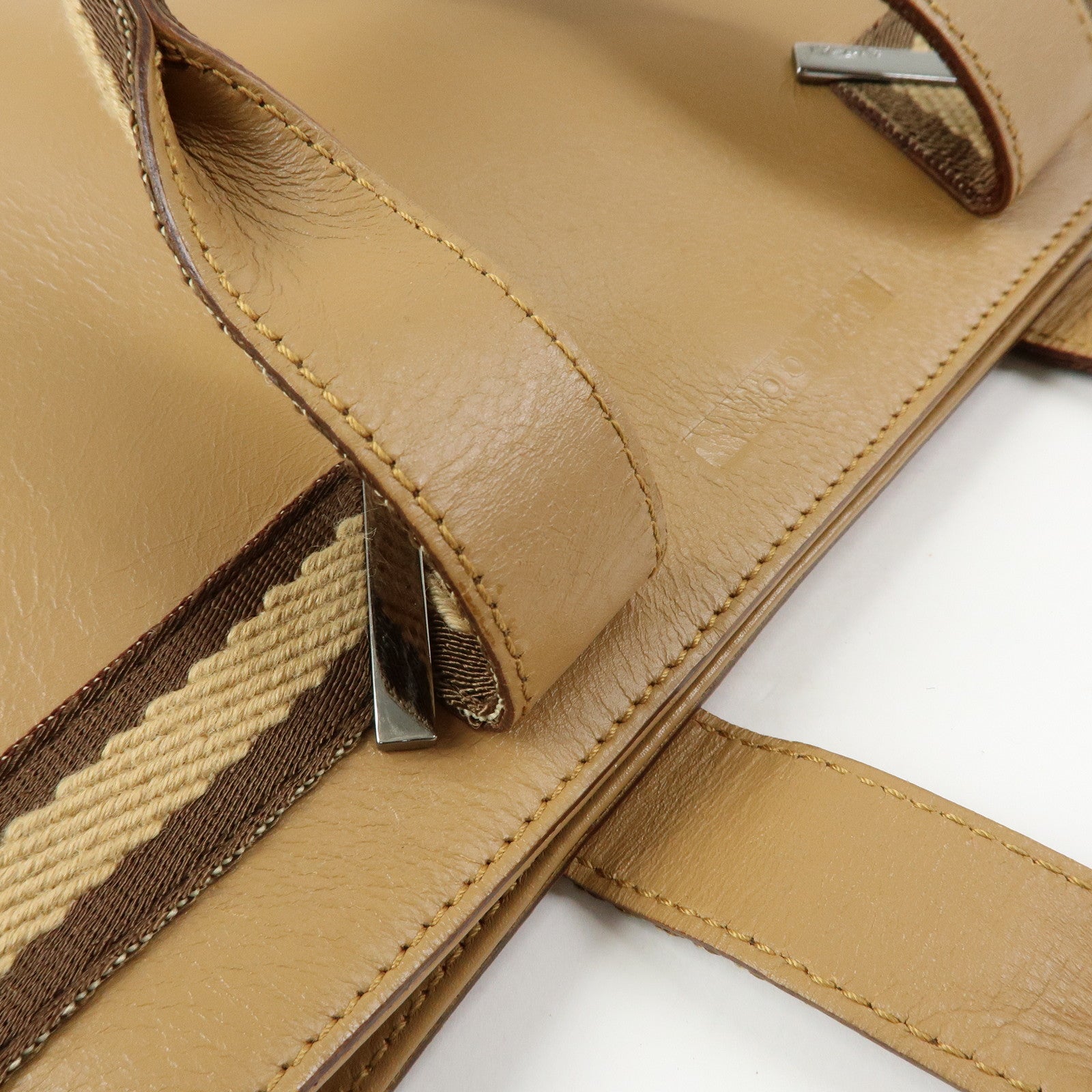 GUCCI Sherry Leather Canvas Hand Bag Beige Brown 000.0860