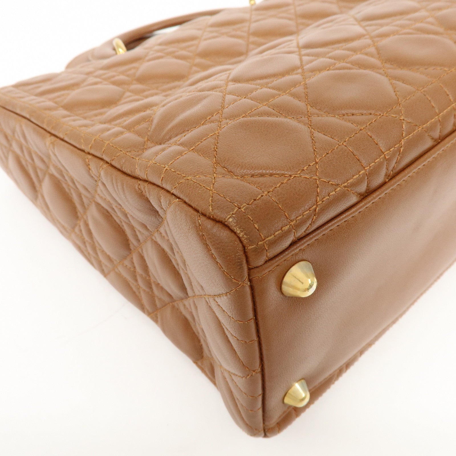 Christian Dior Cannage Large Lamb Skin 2Way Bag Hand Bag Camel
