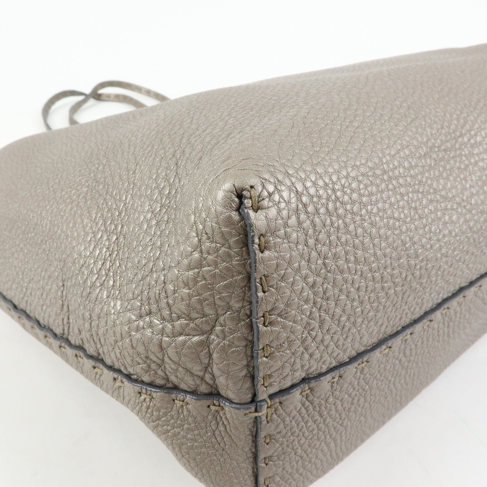 FENDI Selleria Leather Tote Bag Shoulder Bag Silver 8BH126