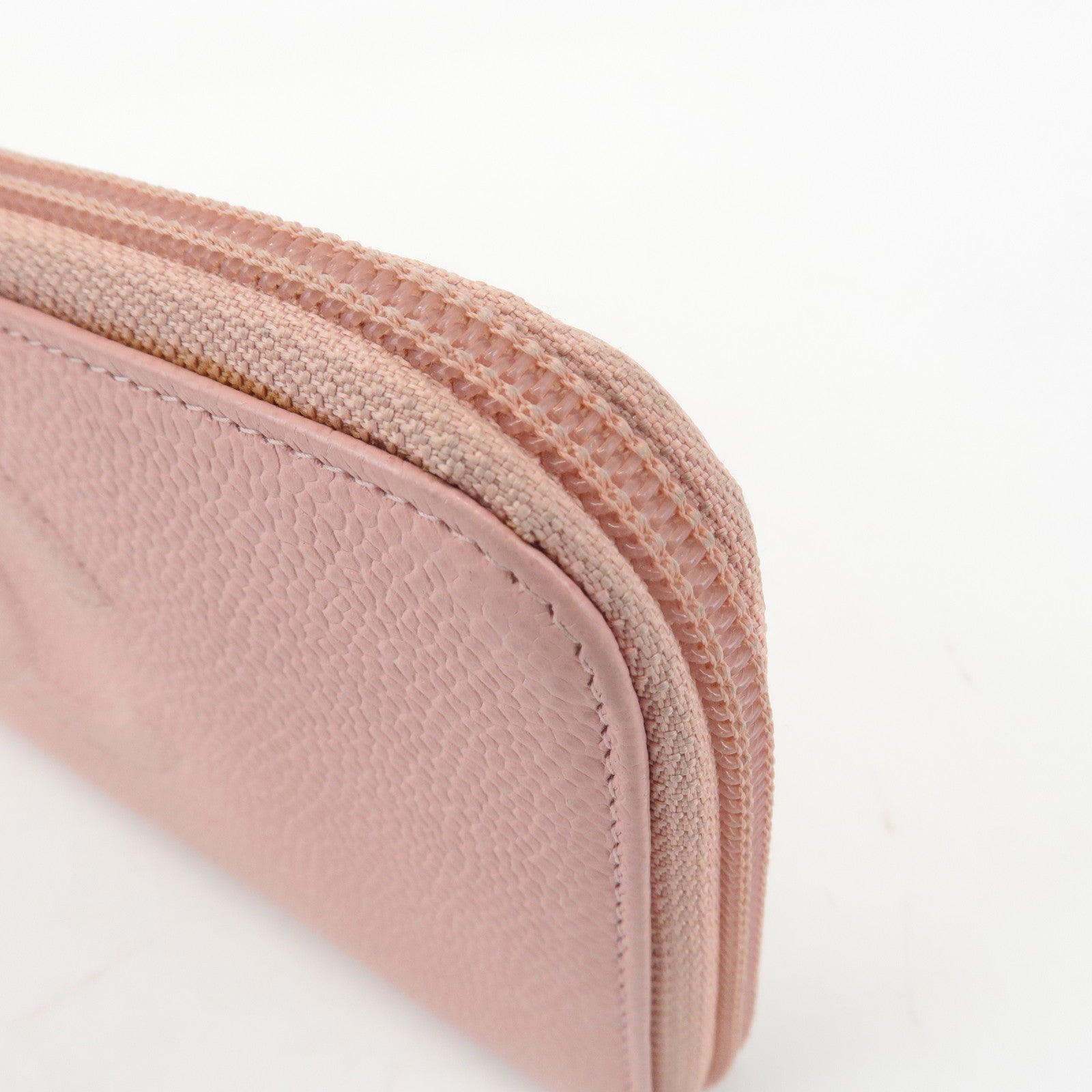 CHANEL COCO Mark Caviarskin Zip Around Long Wallet Pink A50071 Used