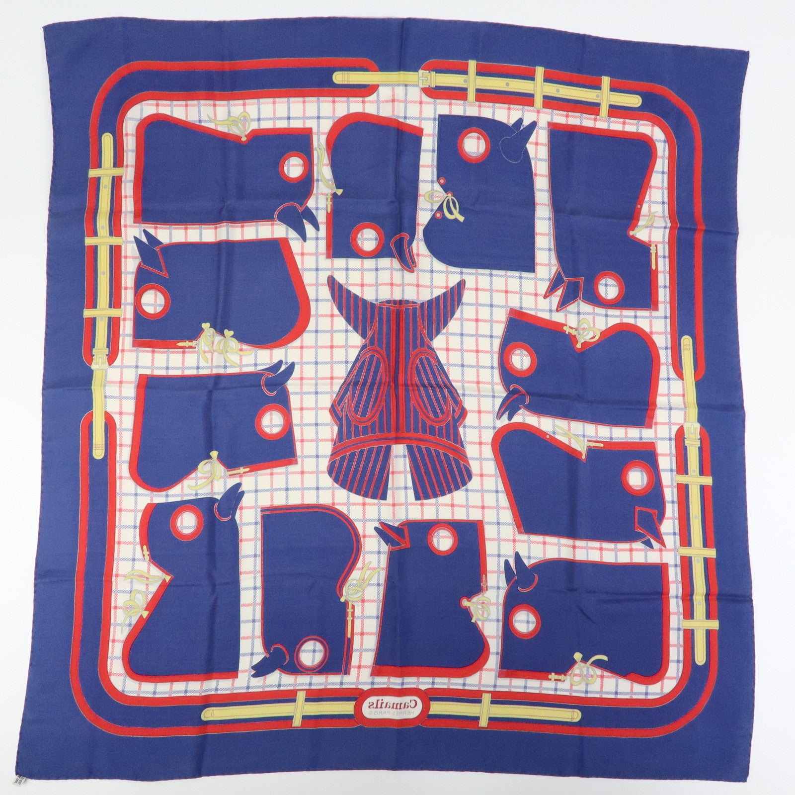 HERMES Carre 90 Set of 2 Silk 100% Scarf Navy Green