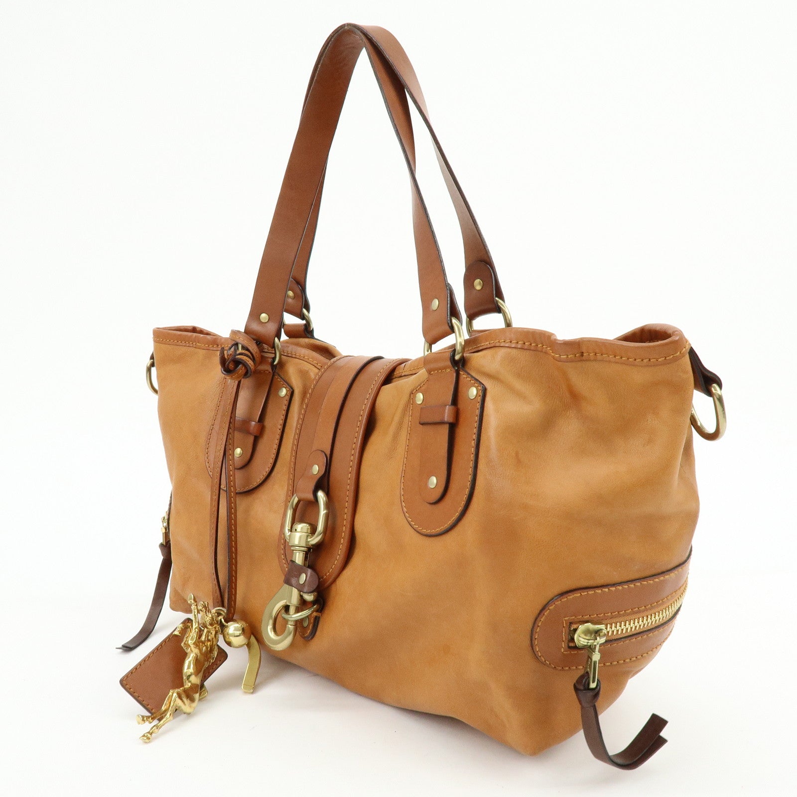 Chloe Kerala Leather Shoulder Bag Hand Bag Horse Charm Brown