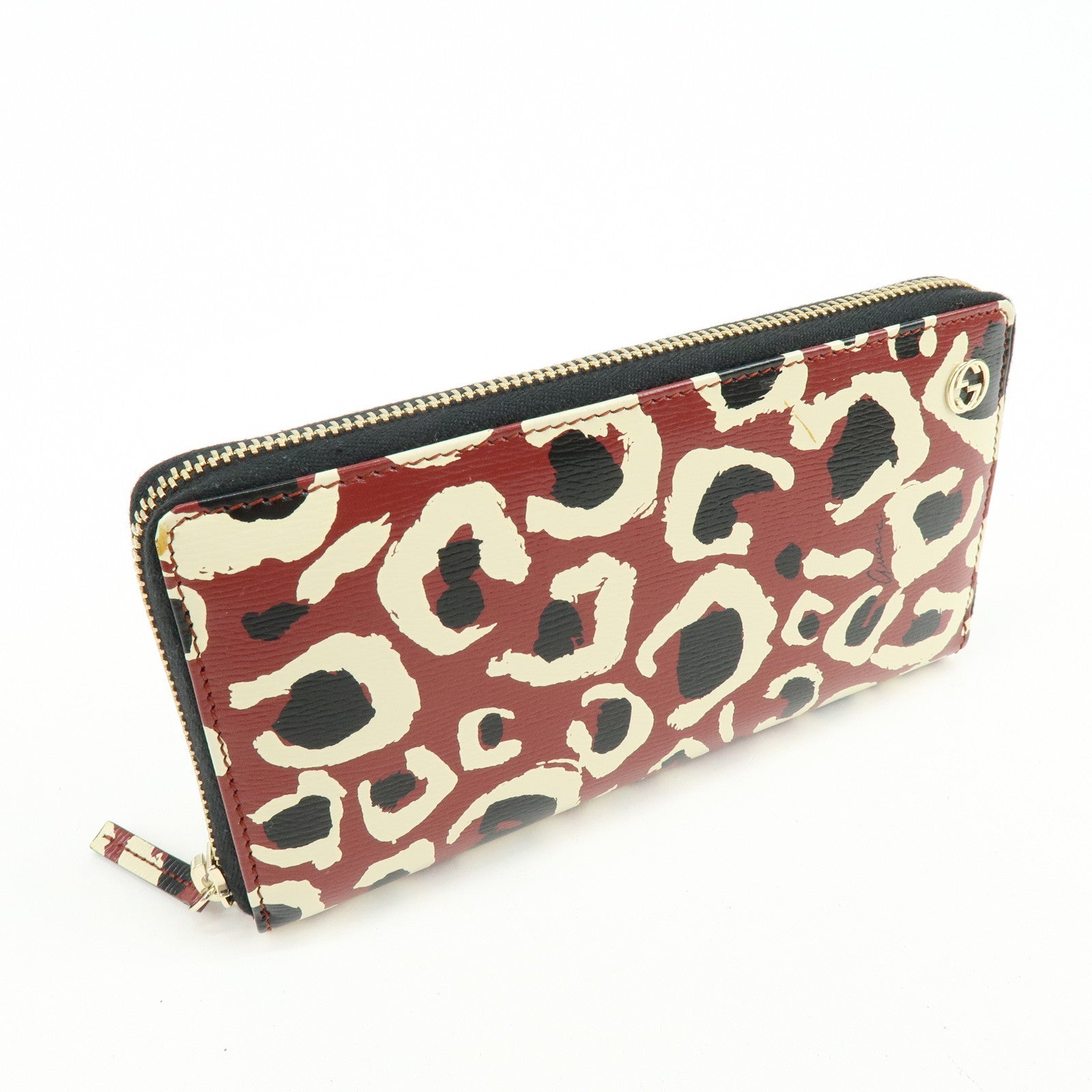 GUCCI Interlocking G Leather Round Zippy Long Wallet Red 309705