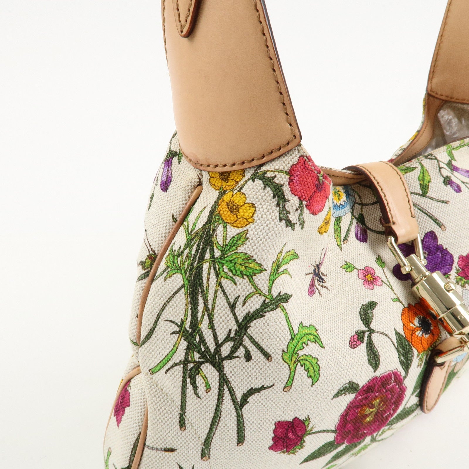 GUCCI New Jackie Flora Canvas Leather Shoulder Bag Multicolor Used