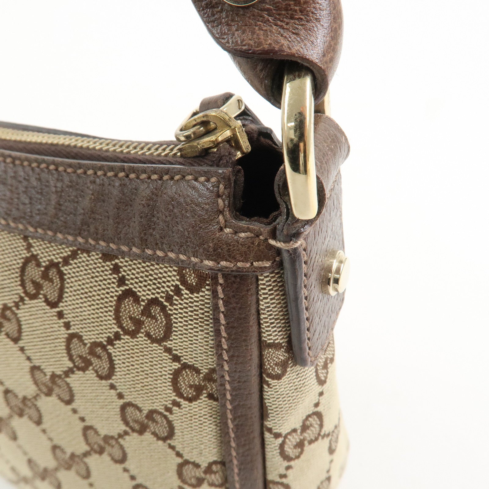 GUCCI GG Canvas Leather Shoulder Bag Hand Bag Beige Brown 146244