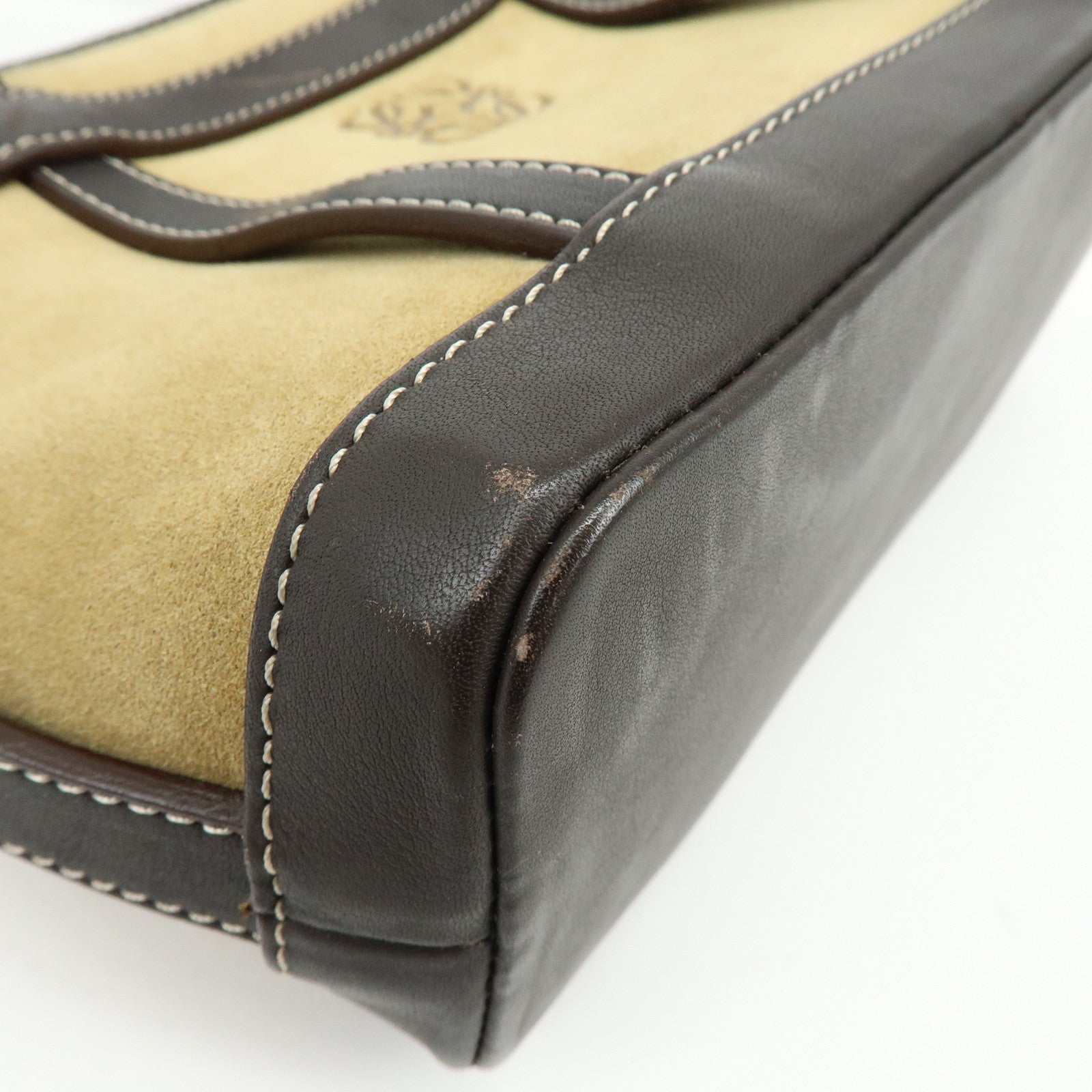 LOEWE Anagram Suede Calf Leather Hand Bag Tote Bag Brown