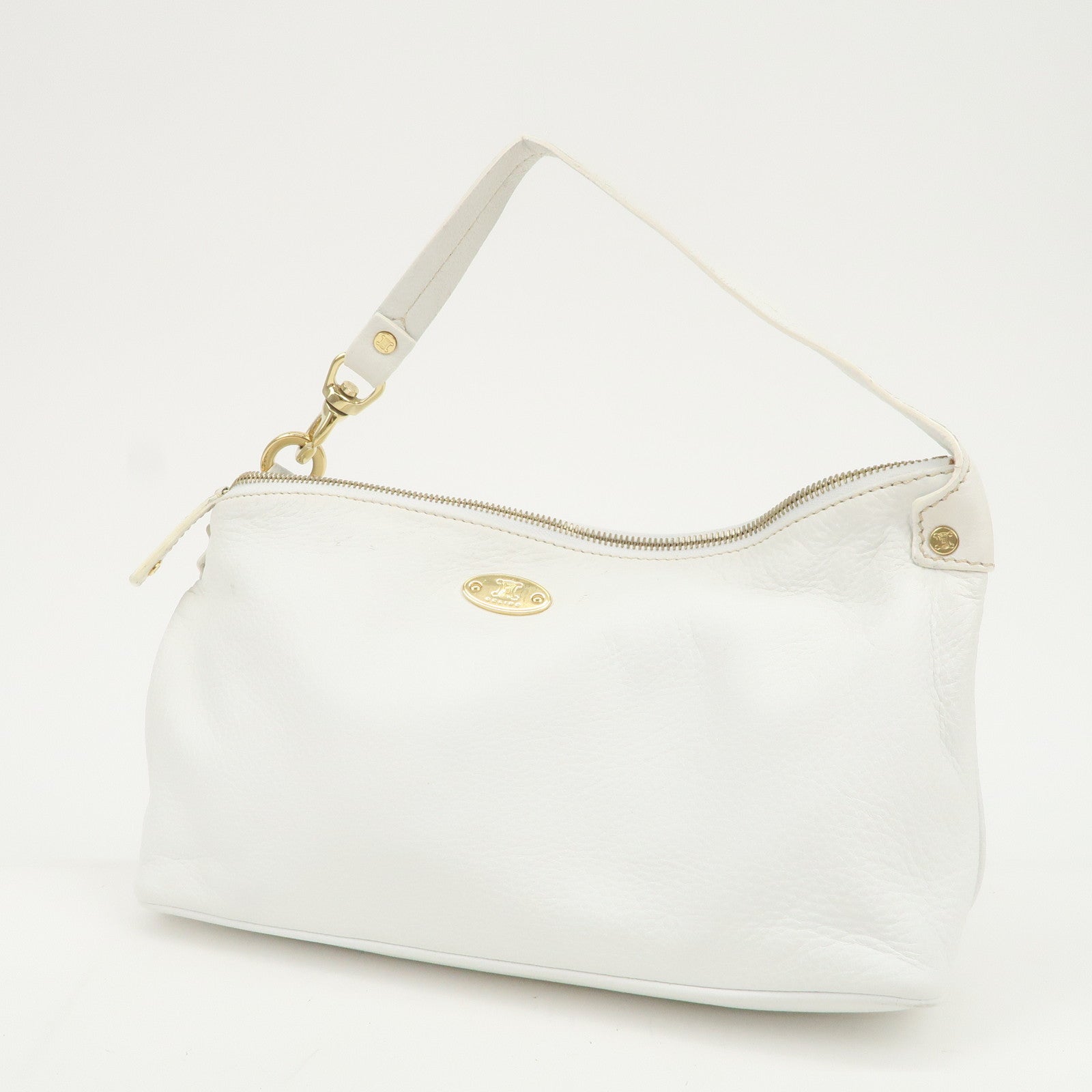CELINE Macadam Logo Leather Shoulder Bag Hand Bag White