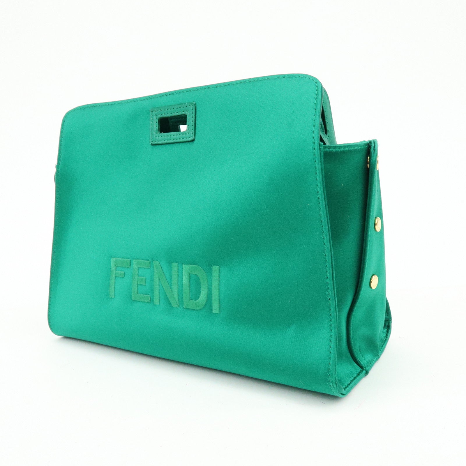 FENDI Satin Peekaboo Defender Hand Bag Cover Green 7AR717
