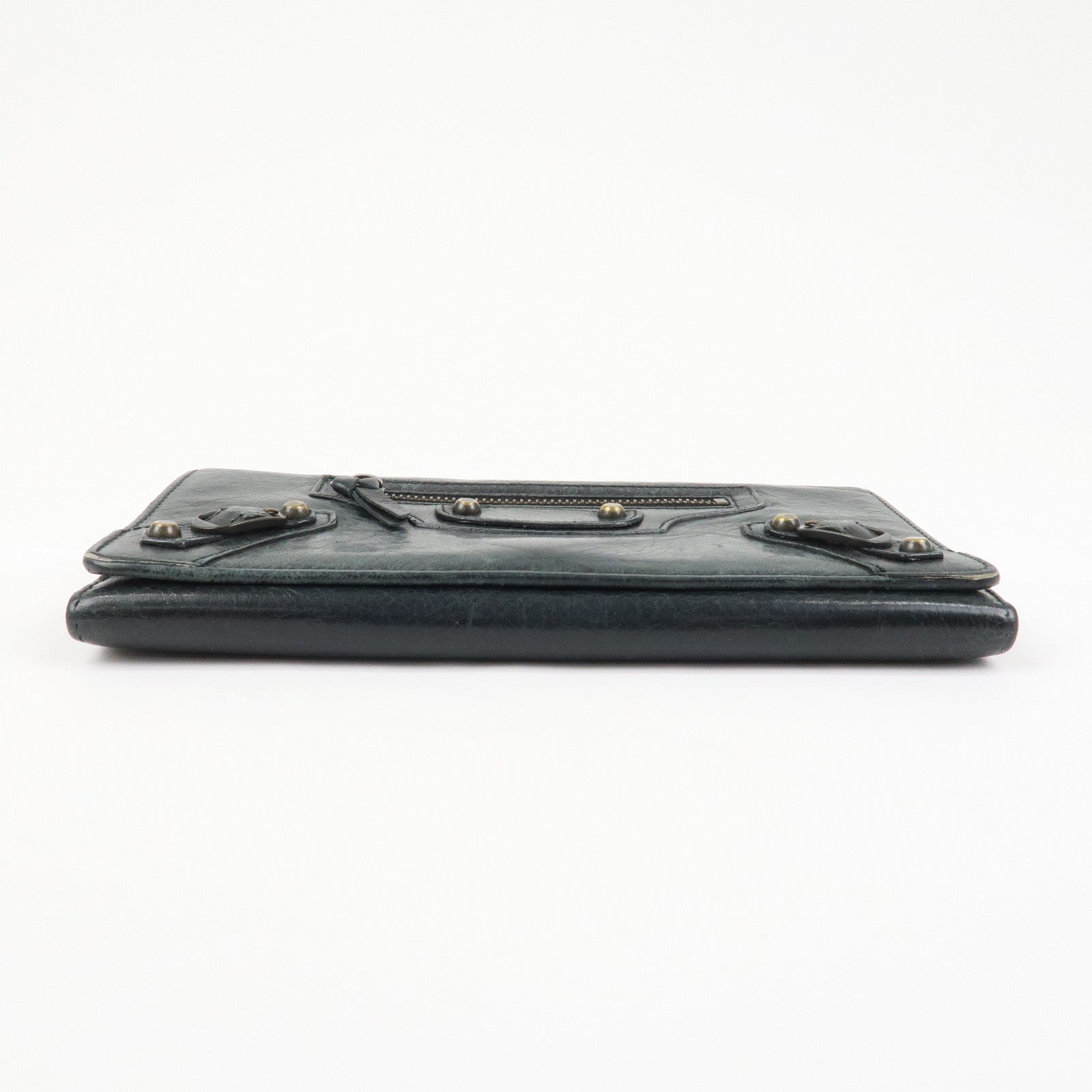 BALENCIAGA Logo Leather Bi-Fold Long Wallet Black