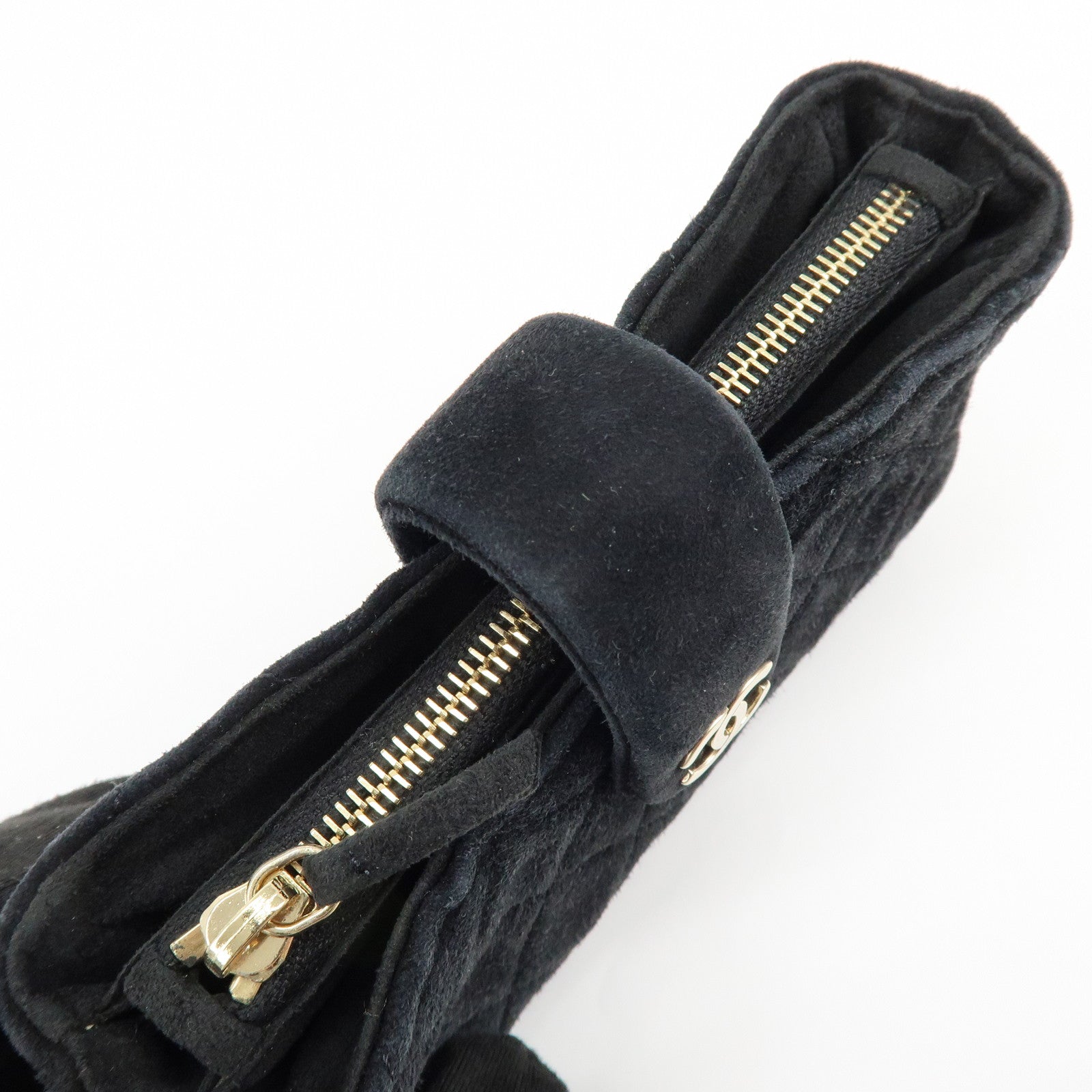 CHANEL Matelasse COCO Mark Suede Cosmetic Makeup Pouch Black