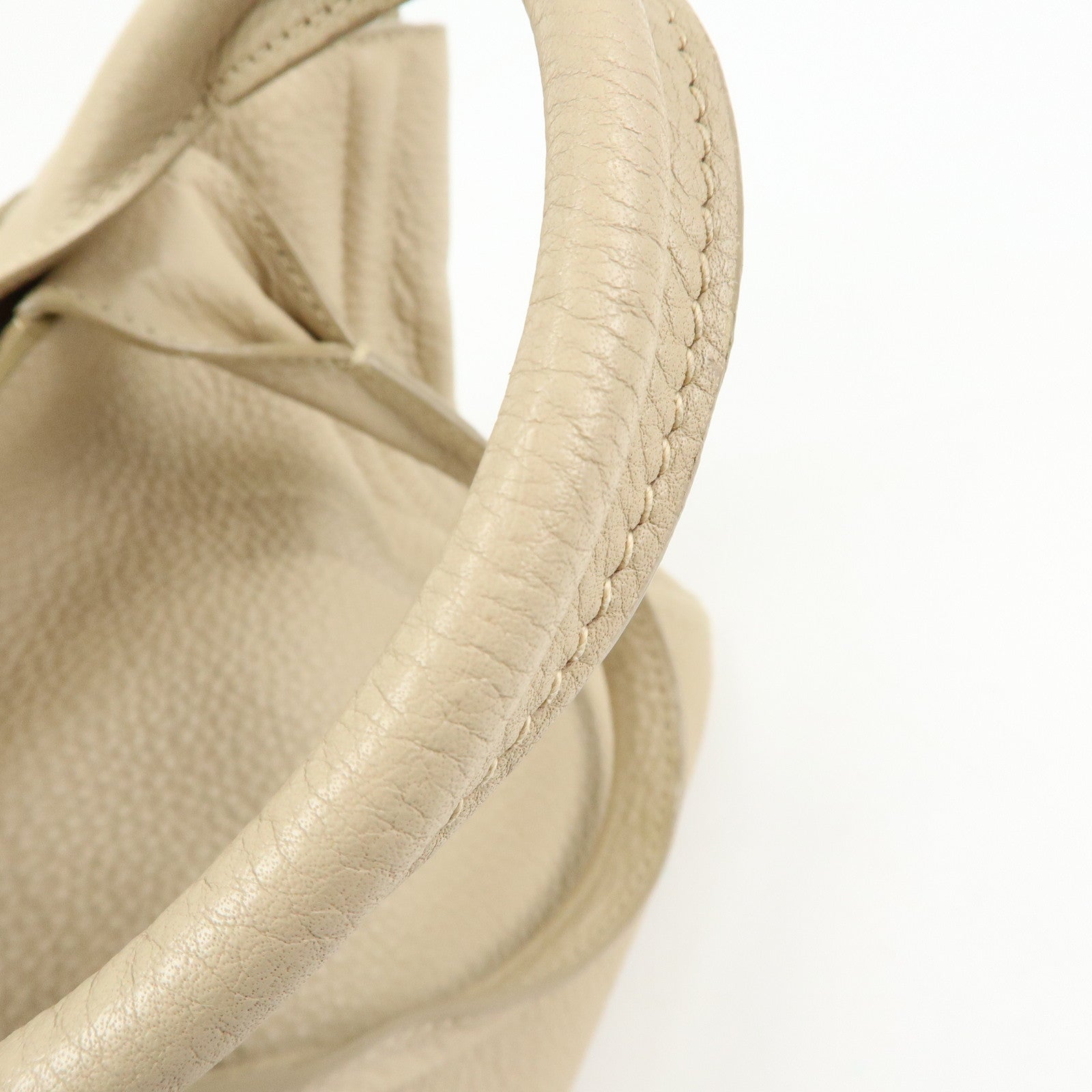 PRADA Triangle Logo Canapa Vittello Daino Leather Hand Bag Beige