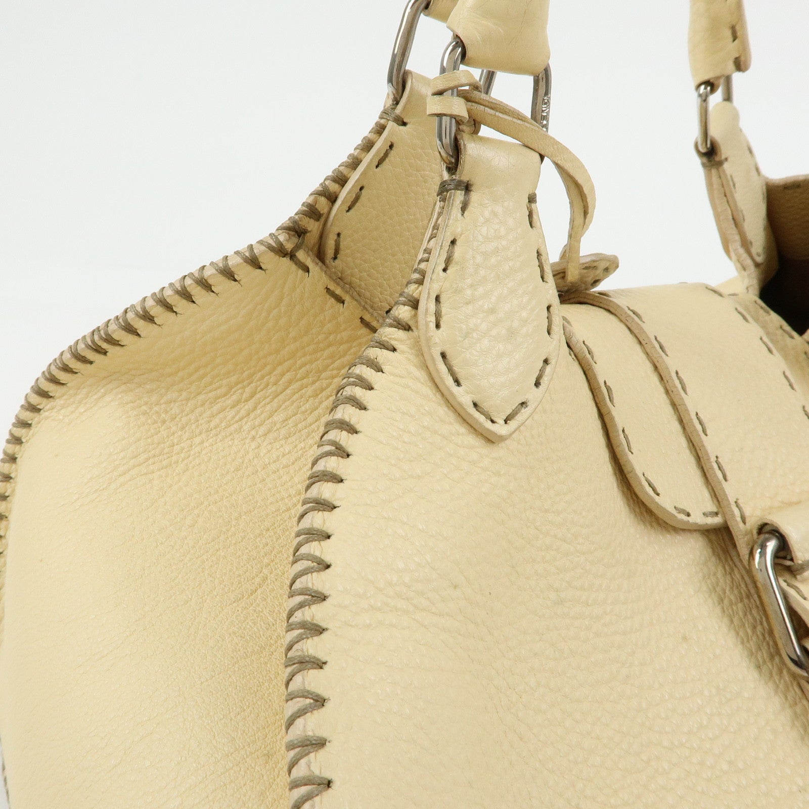 FENDI Selleria Leather Hand Bag Shoulder Bag Cream 8BR457