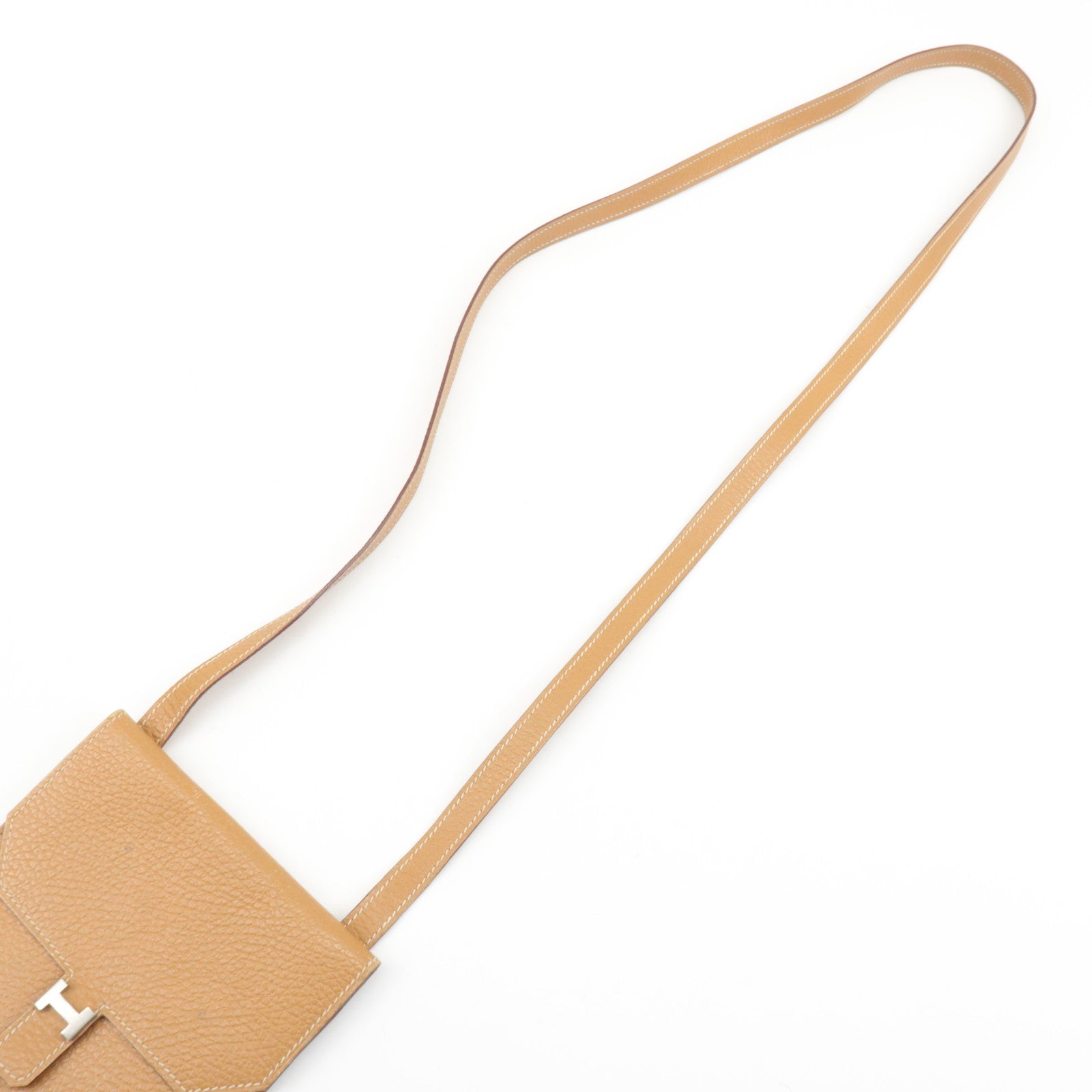 HERMES Leather Ameli H Logo Shoulder Bag Brown Silver HDW Used