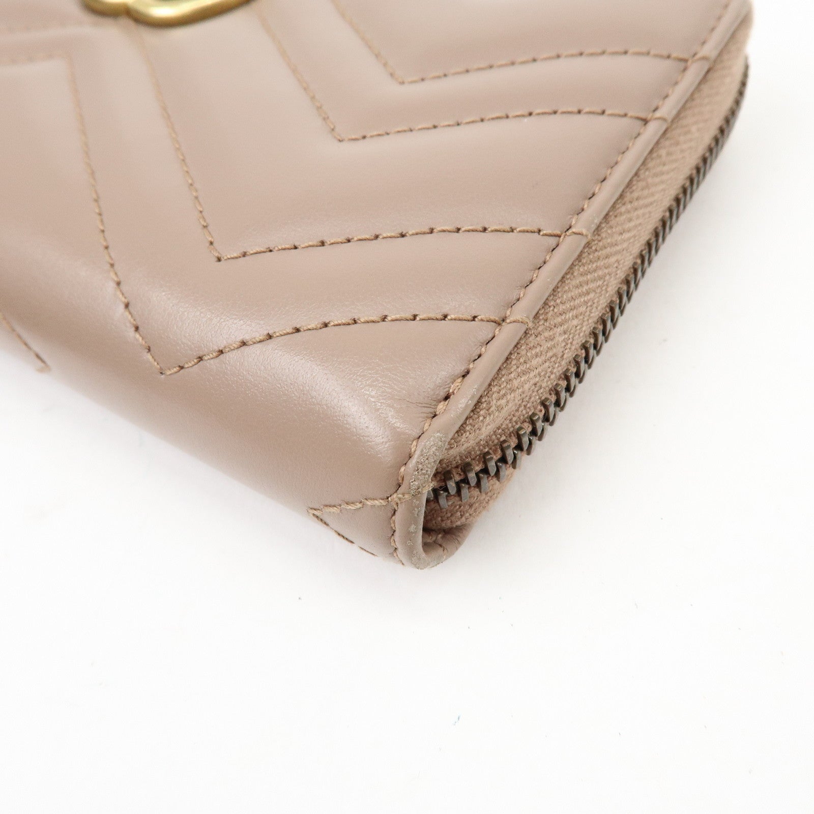 GUCCI GG Marmont Chevron Leather Long Wallet Beige 443123