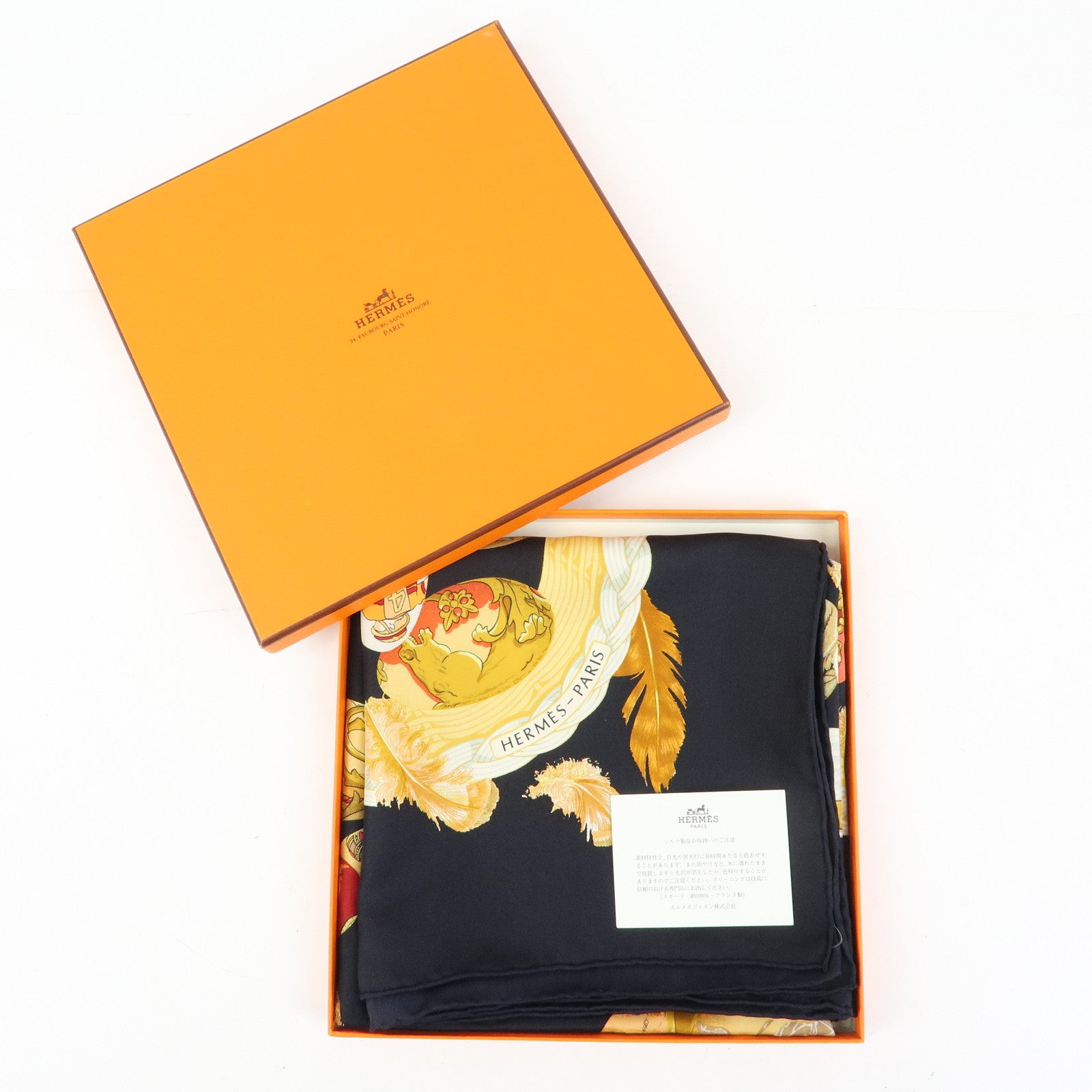 HERMES Carre 90 Silk 100% Scarf COUVEE D HERMES Black