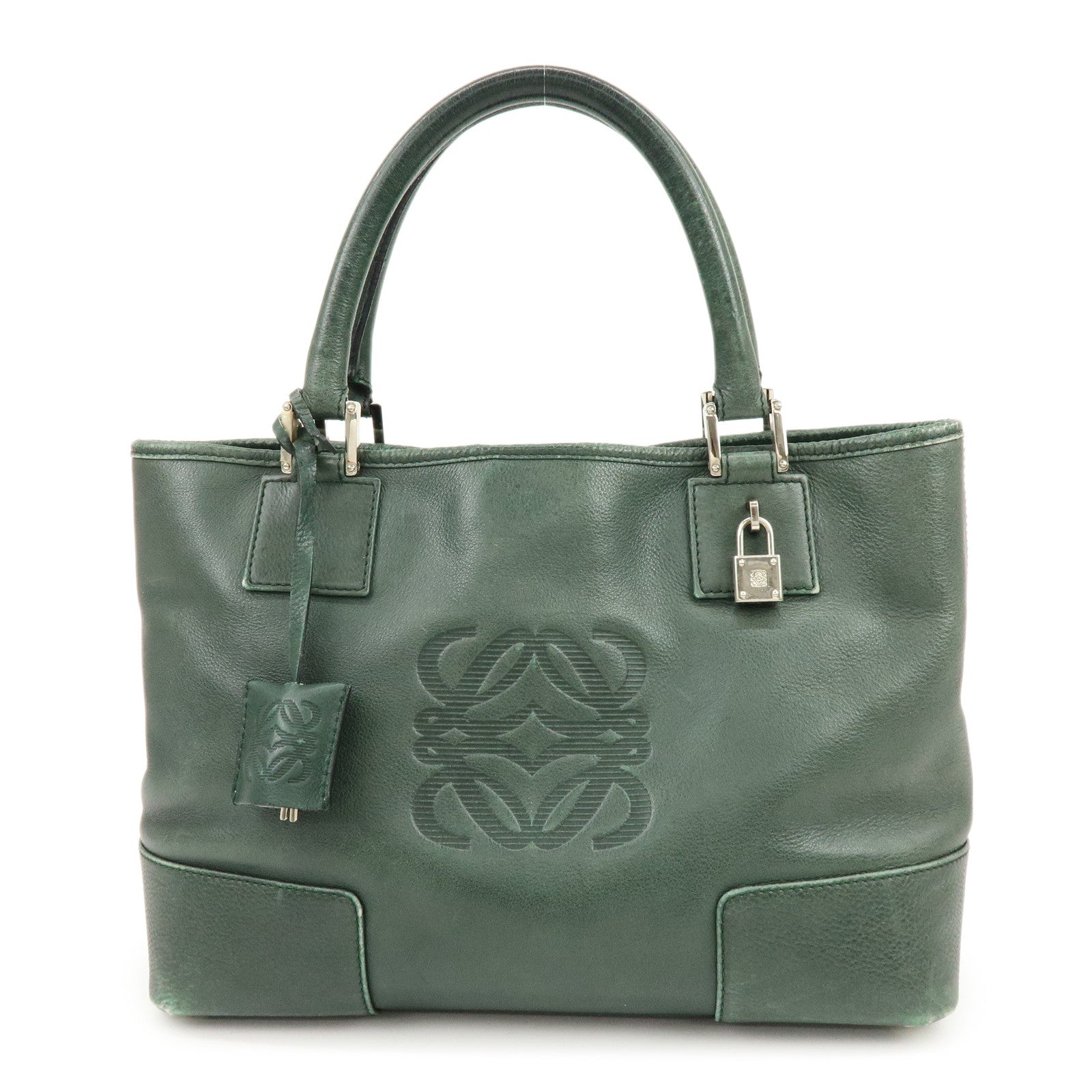 LOEWE Anagram Leather Tote Bag Hand Bag Green