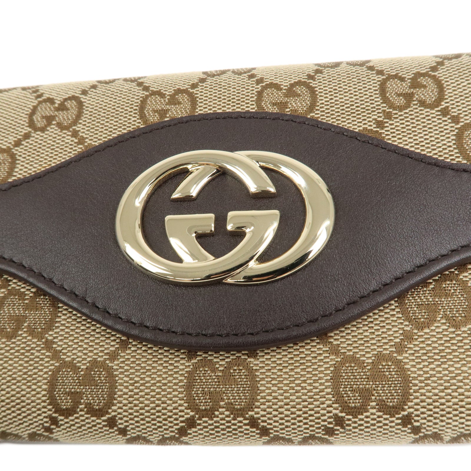 GUCCI Interlocking G GG Canvas Double Flap Long Wallet Brown 282426