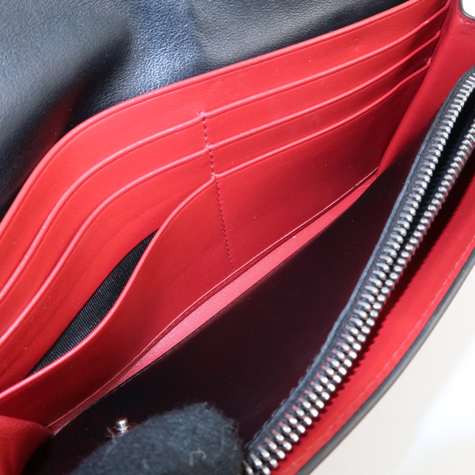 PRADA Leather Bi-Fold Long Wallet Black Silver Hardware 1MH037 Used