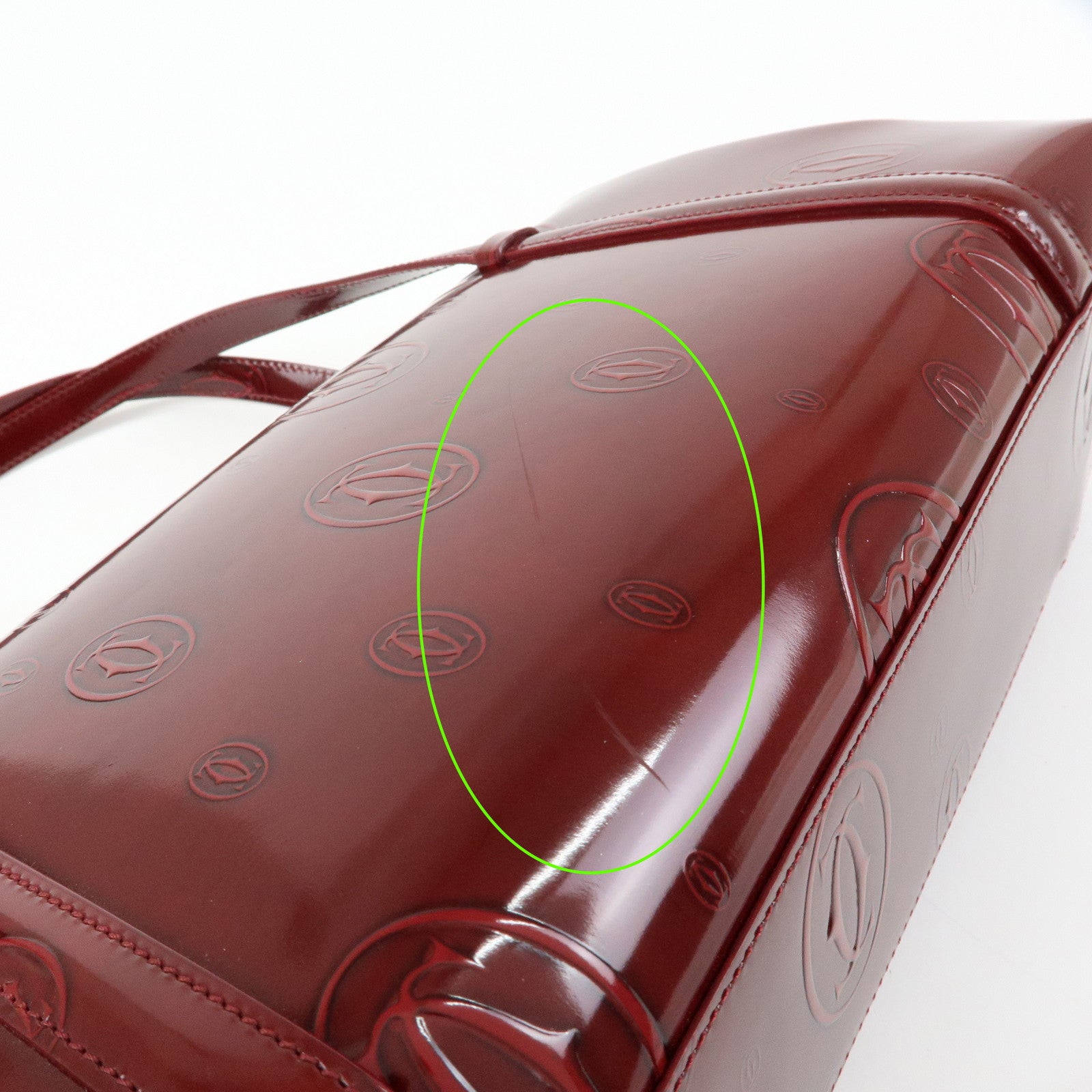 Cartier Happy Birthday Patent Leather Hand Bag Tote Bag Bordeaux