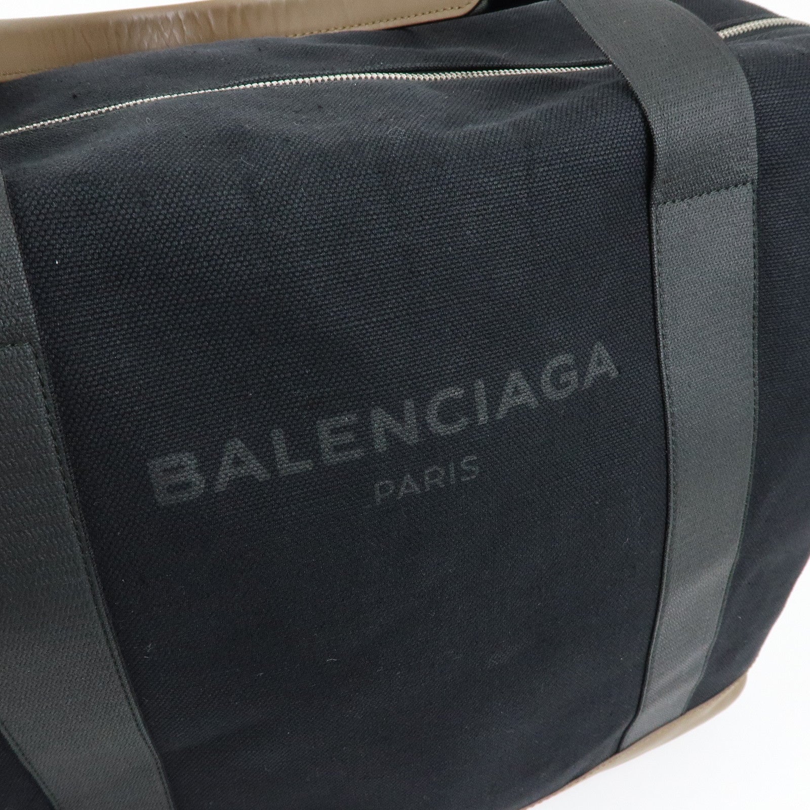 BALENCIAGA Canvas Leather Boston Bag Hand Bag Black Brown 433672
