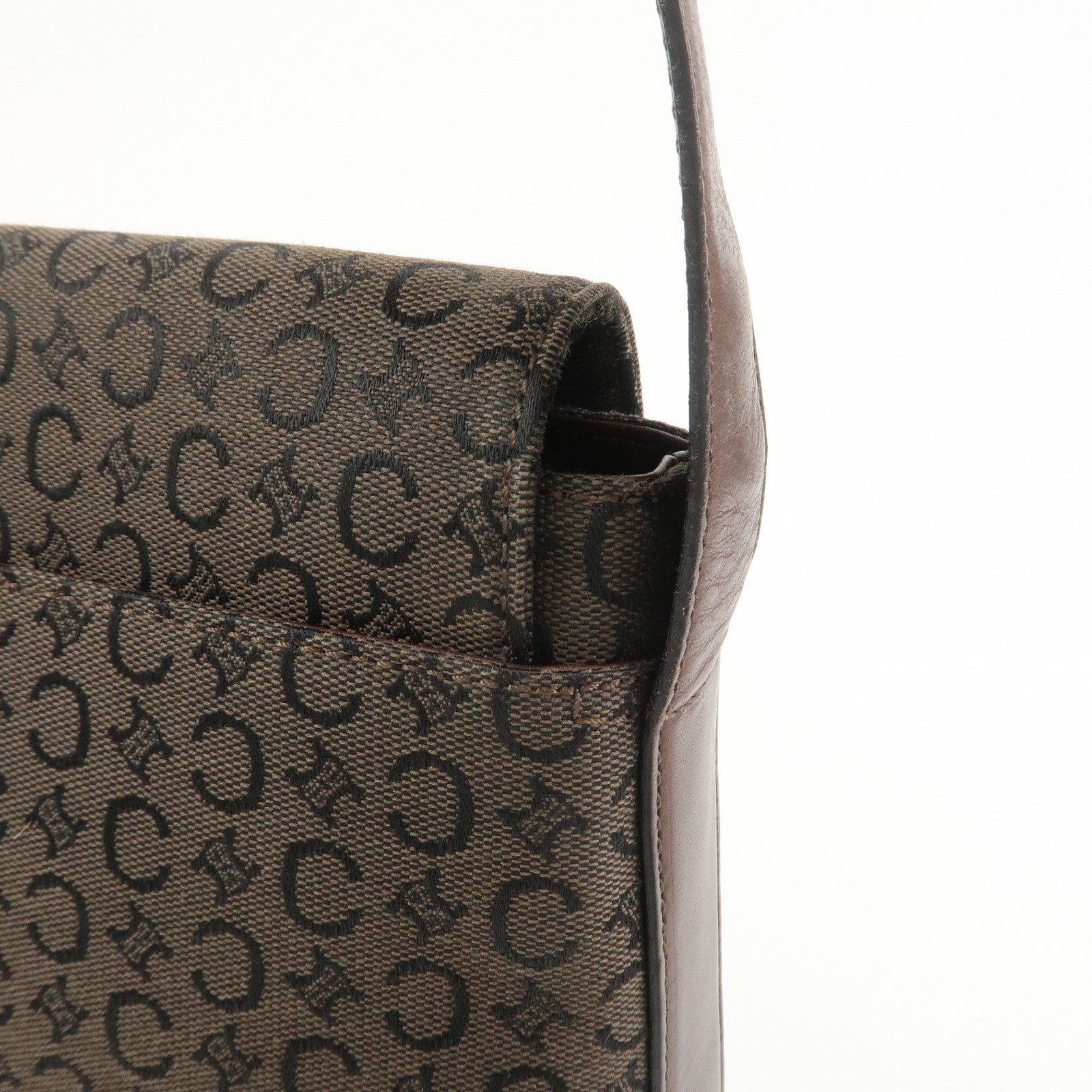 CELINE C Macadam Canvas Leather Shoulder Crossbody Bag Brown