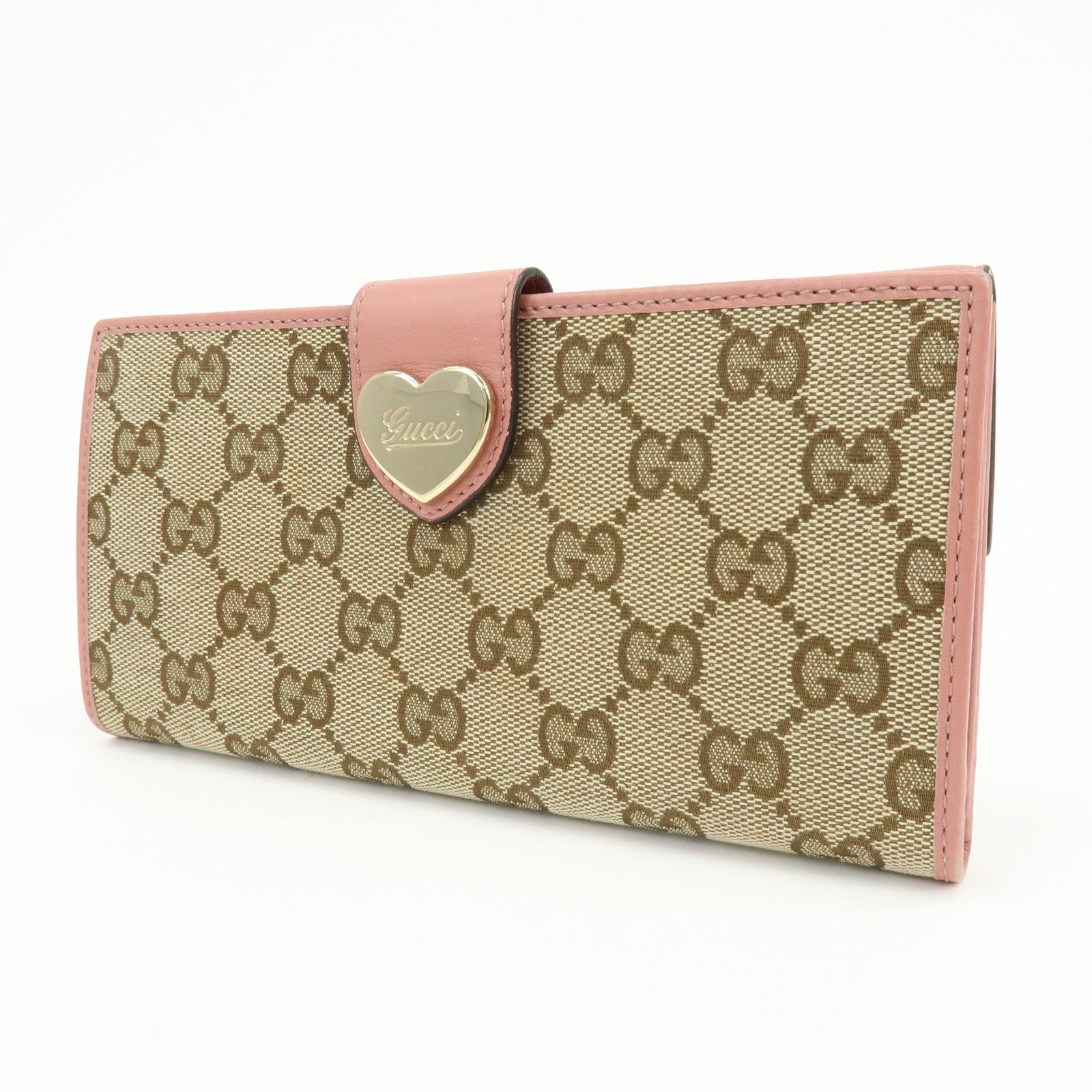 GUCCI Lovely Heart GG Canvas Leather Bi-fold Long Wallet 203550