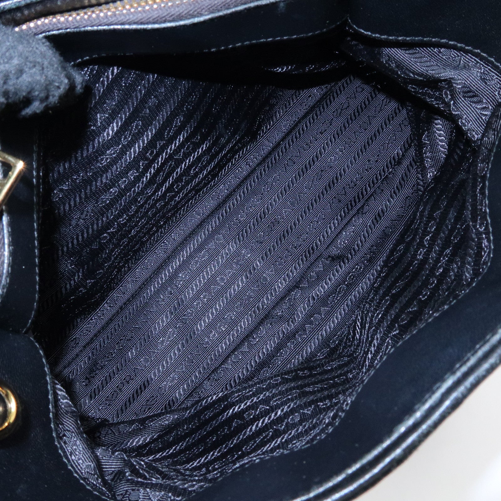 PRADA Nylon Leather Gathered Tote Bag Hand Bag Black