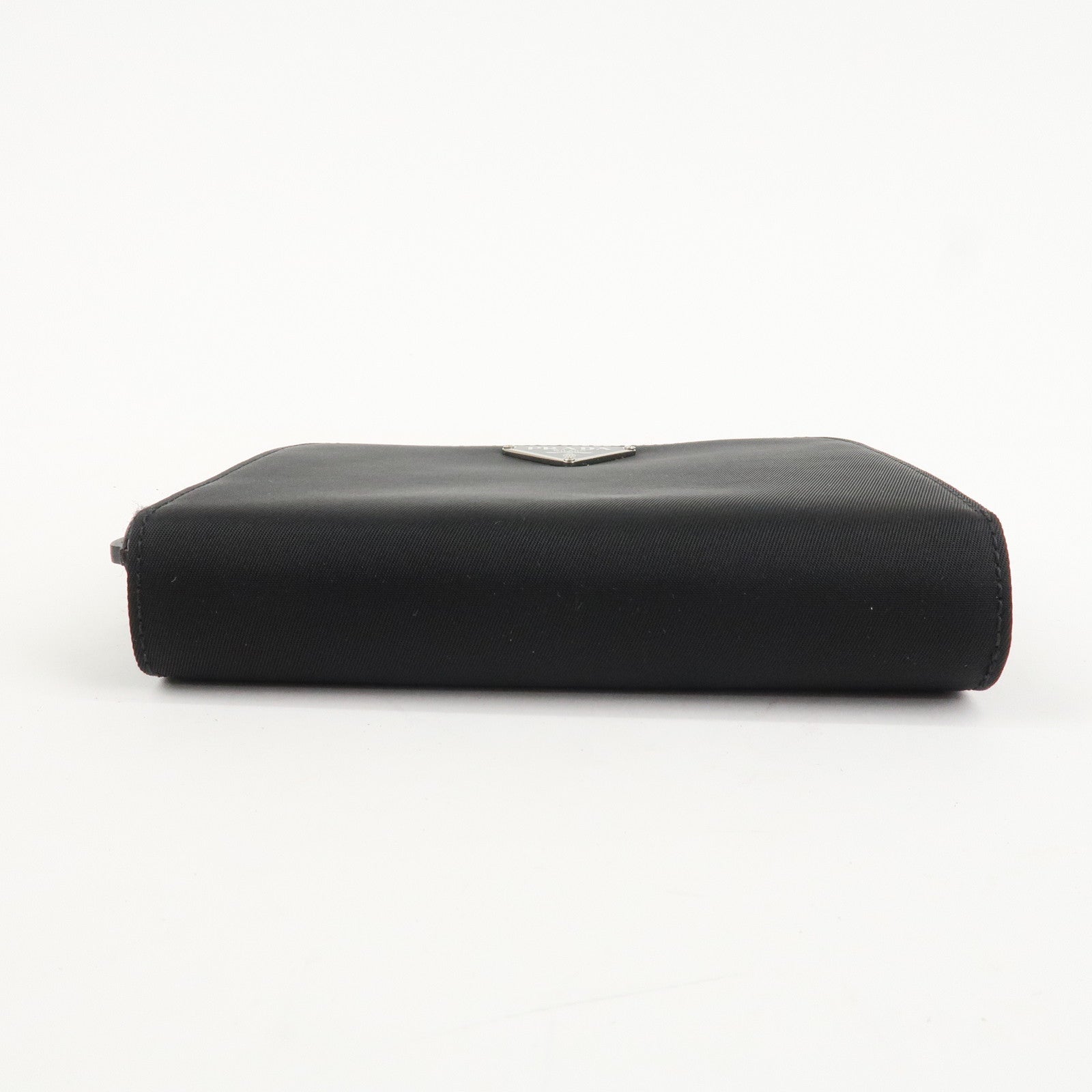 PRADA Nylon Saffiano Leather Bi-fold Round zippy Wallet Black Used