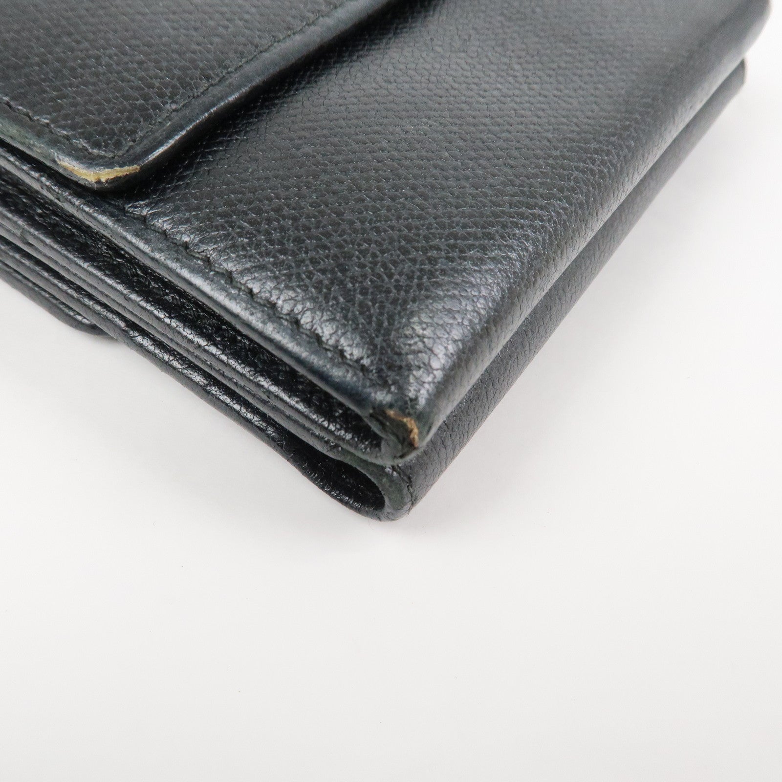 CHANEL COCO Button Leather W Hook Compact Wallet Black A20902