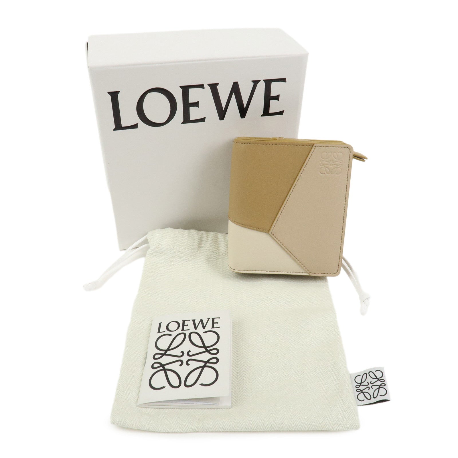 LOEWE Puzzle Leather Compact Wallet Beige