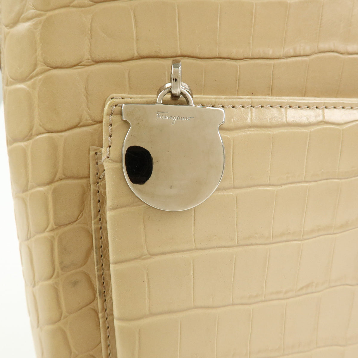 Ferragamo Gancini Embossed Leather Shoulder Bag Beige