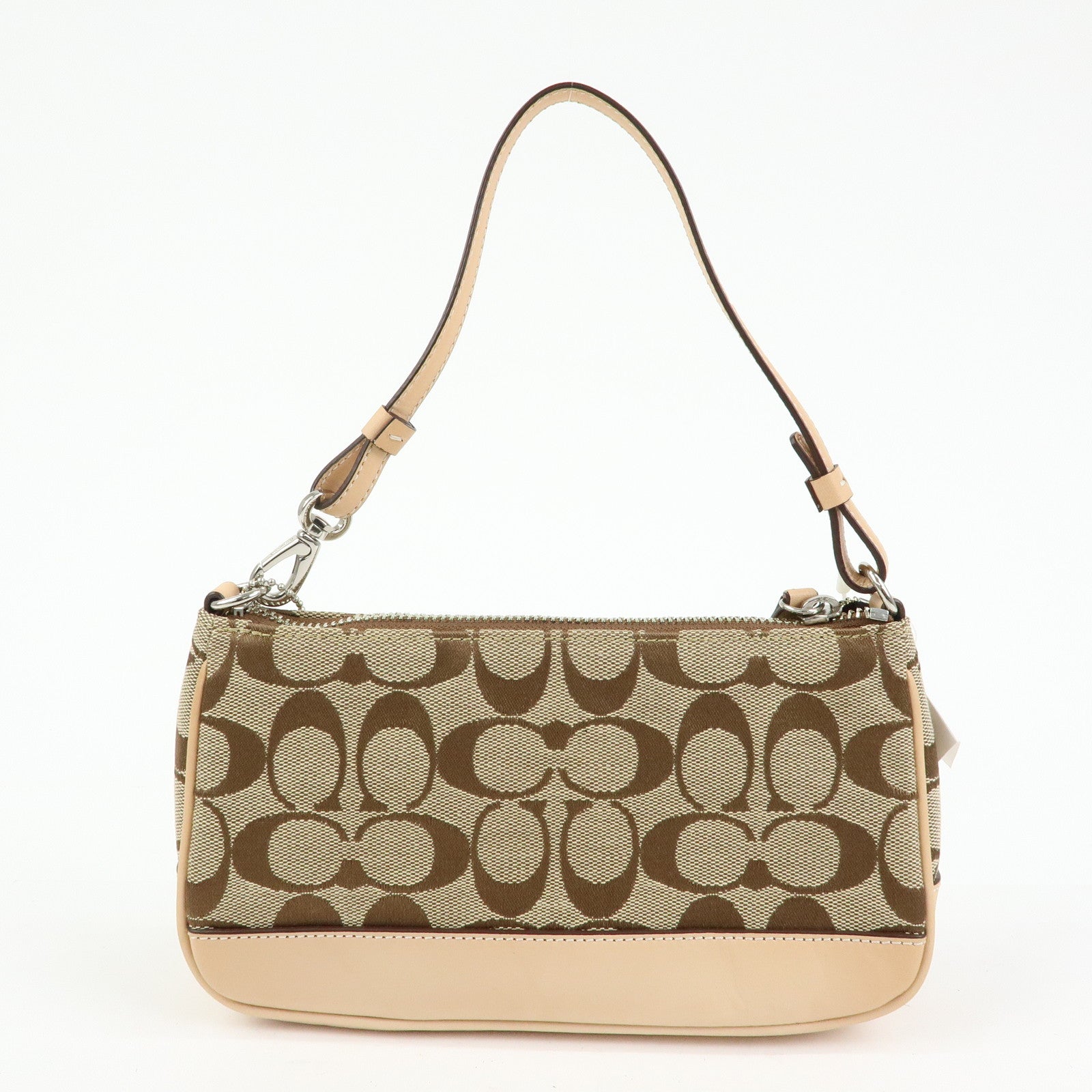 COACH Signature Canvas Leather Mini Hand Bag Brown Beige